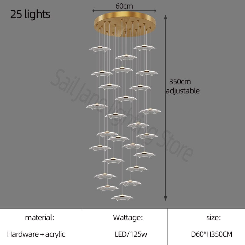 Staggered Staircase Chandelier - Elegant Grand Staircase Lighting Fixture for Foyers, Mansions & Luxury Homes | Dimmable LED Crystal Pendant Light for Stairwells & Entryways