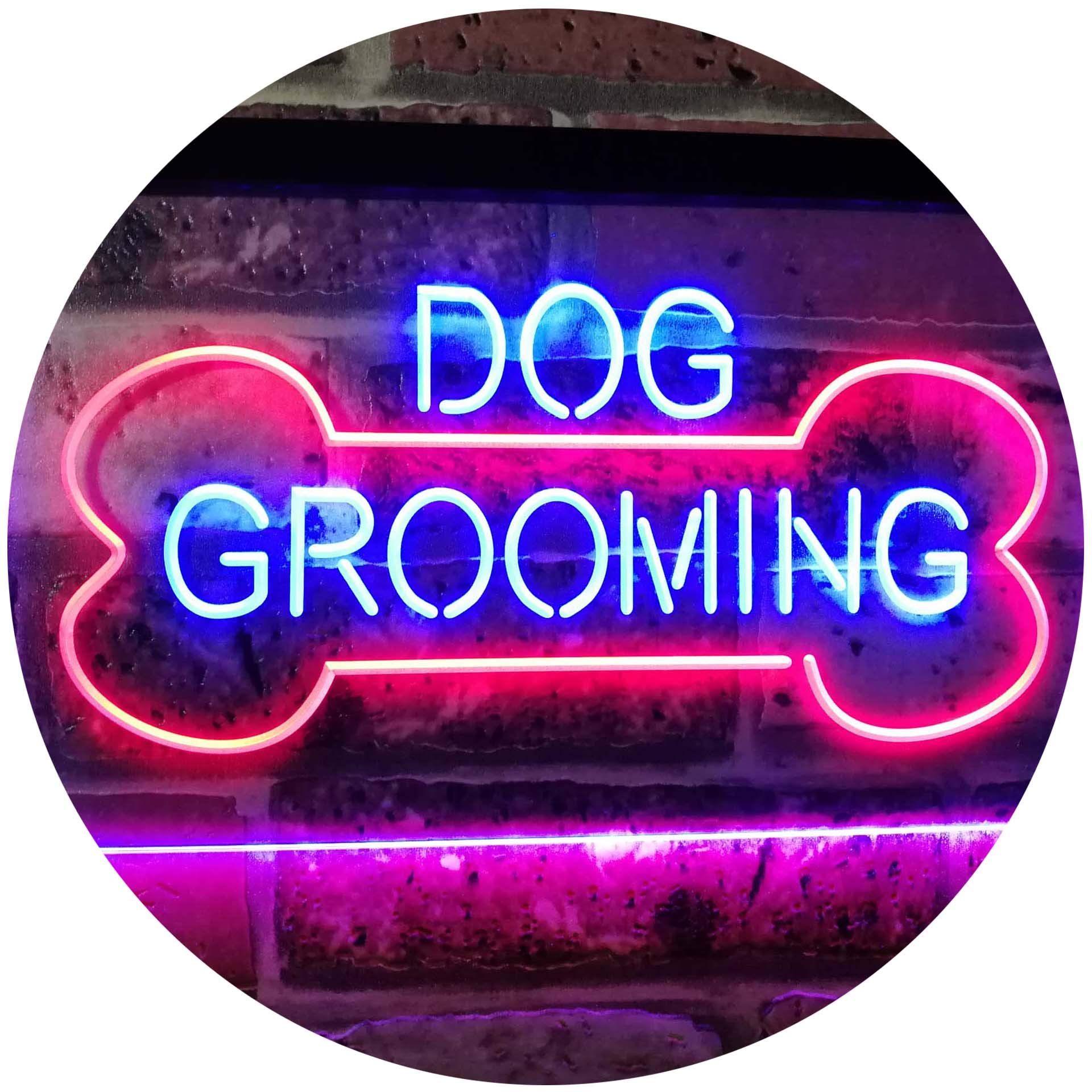 ADVPRO Dog Grooming Bone LED Neon Sign - Dual Color Red & Blue - 24x16 Inch - Perfect for Pet Salon Decor, Dog Lover Gift & Home Bar Lighting