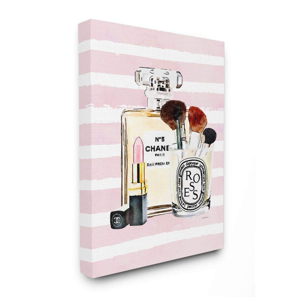 Stupell Industries High Fashion Makeup Cosmetics Wall Art with Chic Pink Stripes - 30