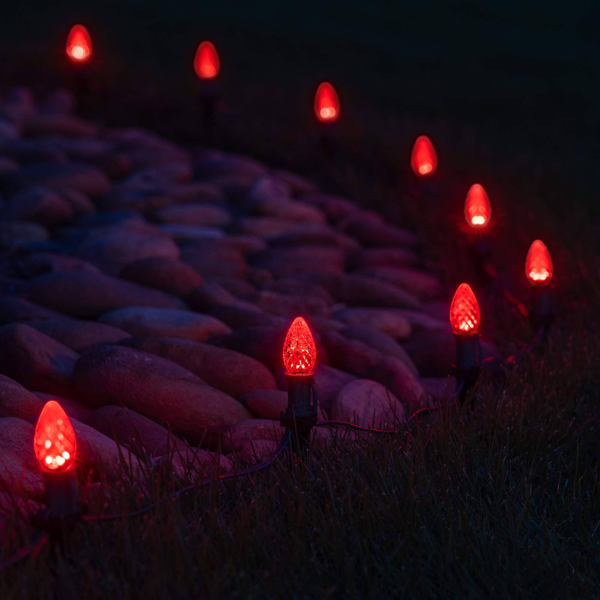 25' OptiCore LED C7 Red Christmas Lights - Outdoor Pathway Decor with 4.5