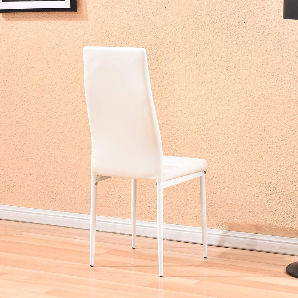Ansley&HosHo 4-Piece Modern Faux Leather Dining Chairs Set - High Back Upholstered Kitchen & Living Room Chairs with Sturdy Metal Legs - White - Perfect for Dining Rooms, Kitchens, Lounges & Home Offices