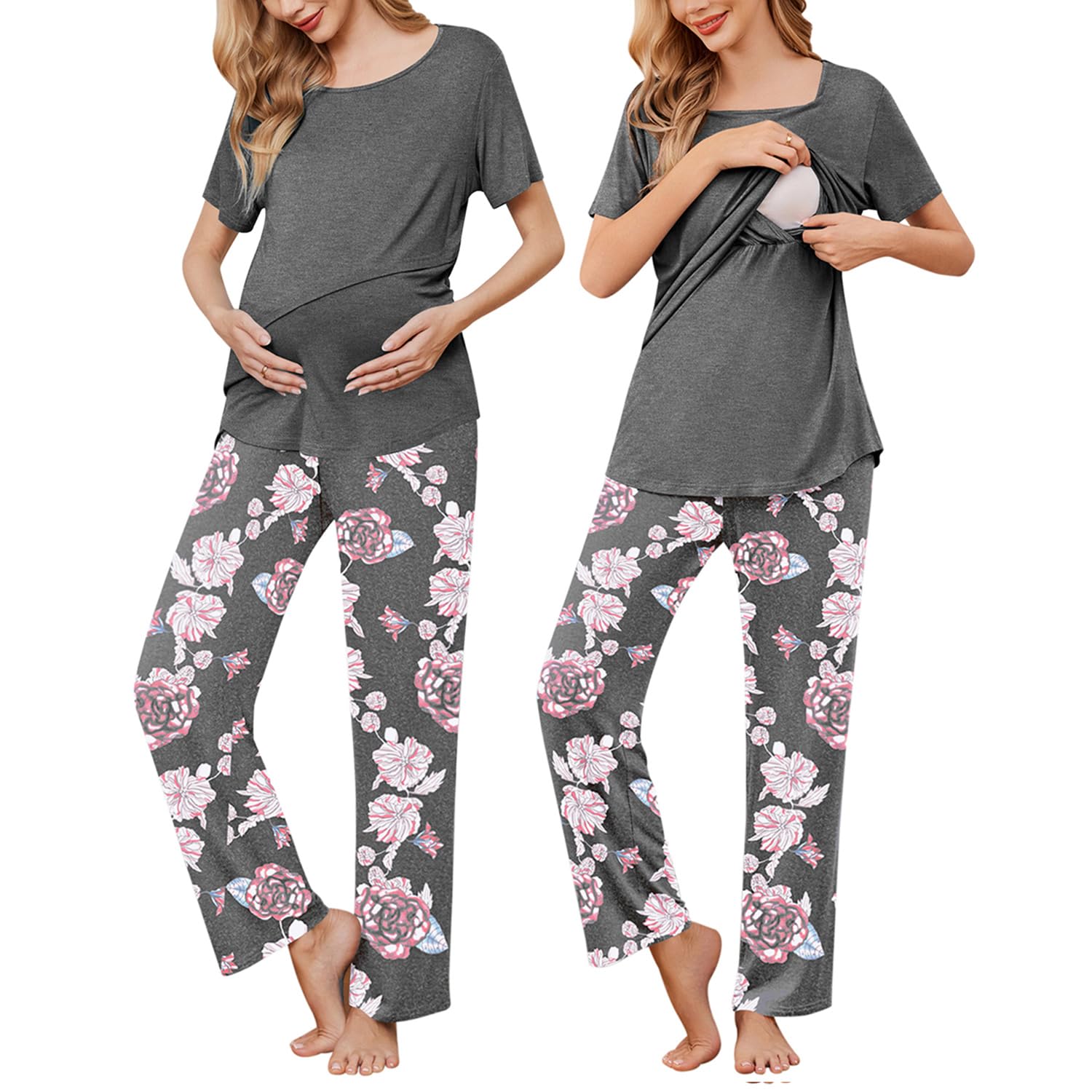 Ekouaer Nursing Pajamas for Women - Maternity & Breastfeeding Sleepwear Set with Pockets for Comfortable Postpartum Care