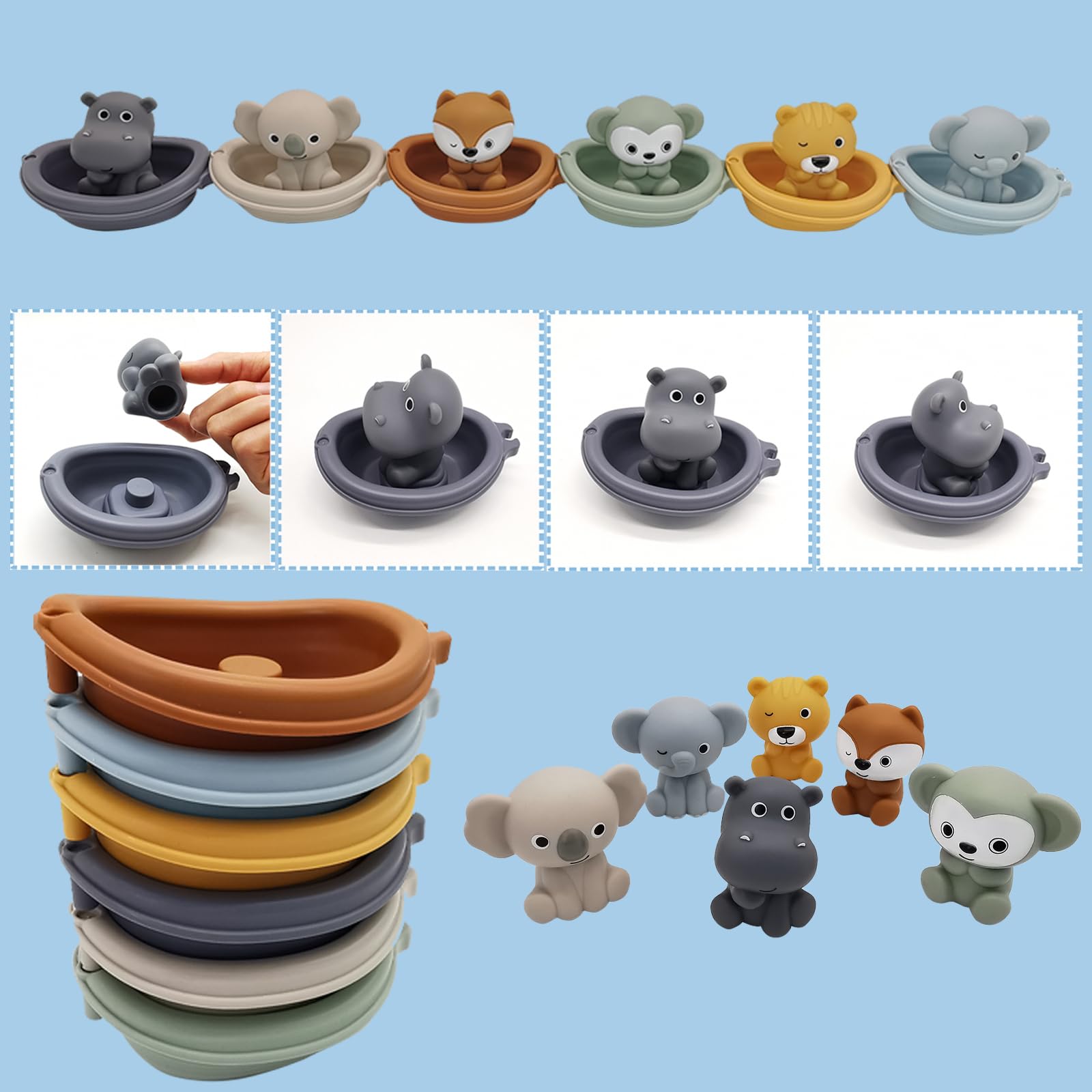 **12-Piece Floating Bath Boats & Silicone Finger Puppets - Fun Baby Bath Toys for Toddlers 1-5 Years, Safe Bathtub & Shower Toys for Boys & Girls - Perfect for Sensory Play & Water Exploration**