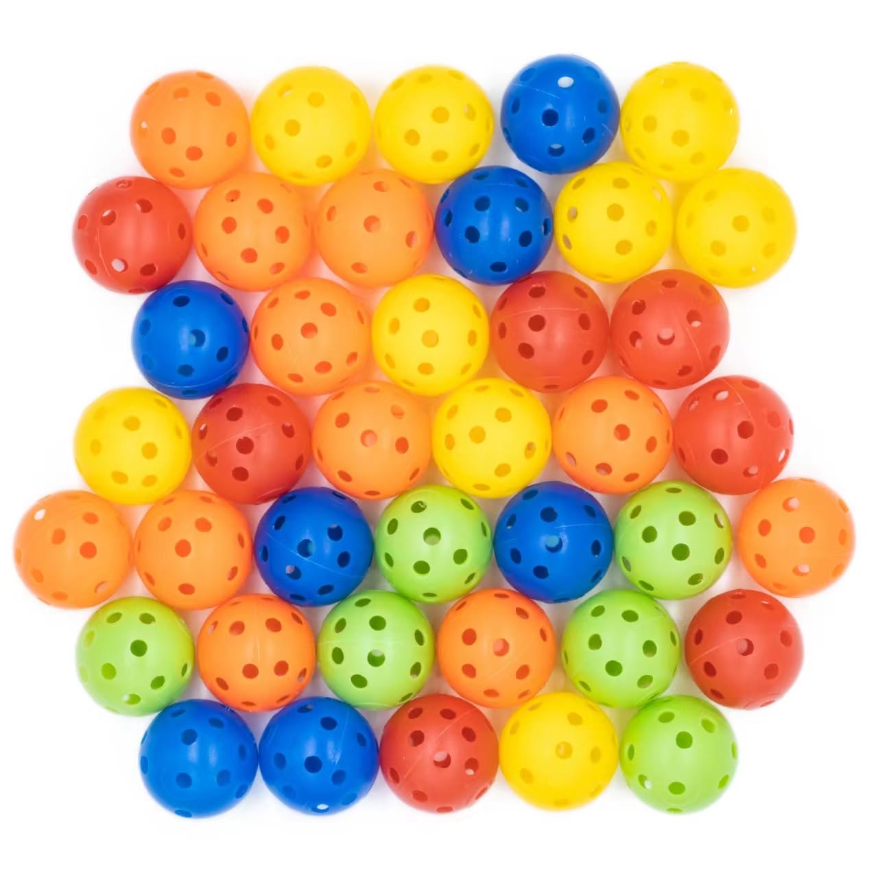 **40 Pack Perforated Colored Plastic Golf Balls - 42mm Limited Flight Training Balls for Indoor & Outdoor Swing Practice (Mixed Colors) - Perfect for Backyard, Driving Range & Golf Course Warm-Ups**