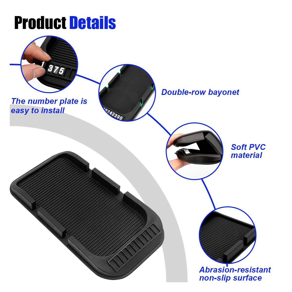 Anti-Slip Car Dashboard Mat with Phone Holder - for Navigation & Sunglasses