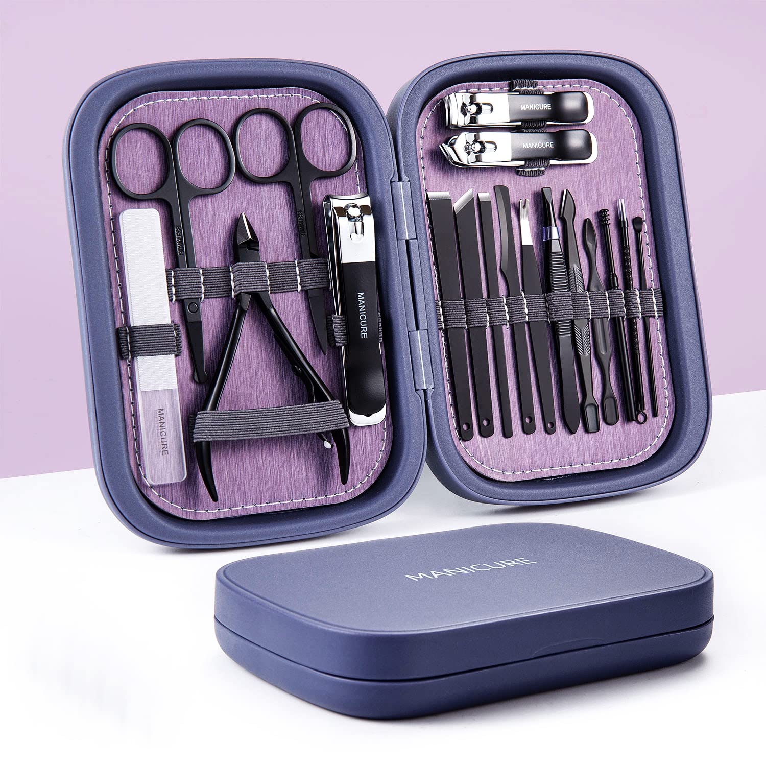 Professional 18-Piece Stainless Steel Manicure & Pedicure Set - Nail Clippers, Cuticle Tools & Grooming Kit for Women (Dark Blue) | Perfect for Home Salon, Travel & Gift Giving