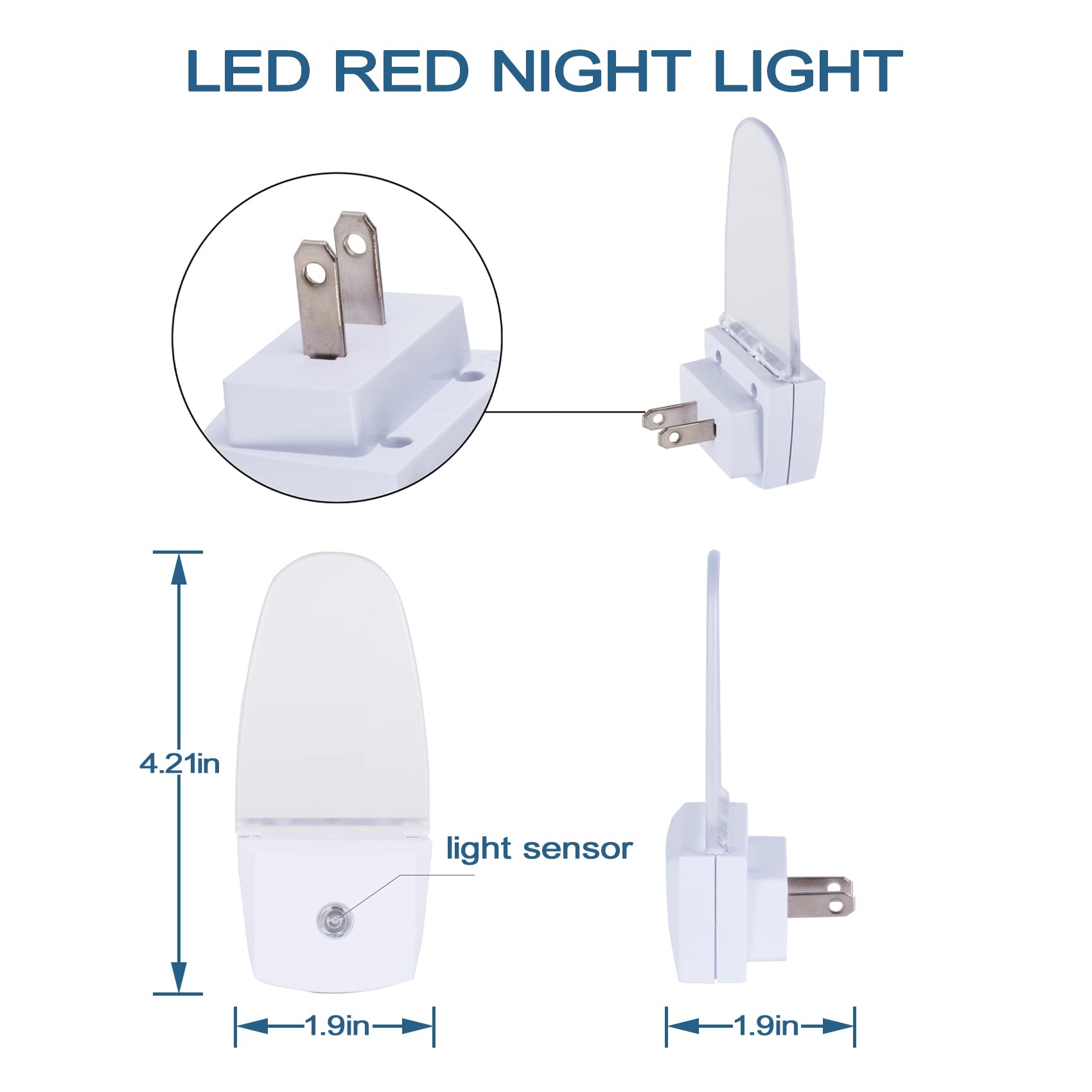 CICINY 4 Pack LED Night Light Plug in with Dusk to Dawn Sensor - 0.5W Ultra Energy Efficient Night Lights for Bedroom, Bathroom, Kitchen, Hallway, Stairs & Nursery - Soft Red Glow for Safe Nighttime Navigation