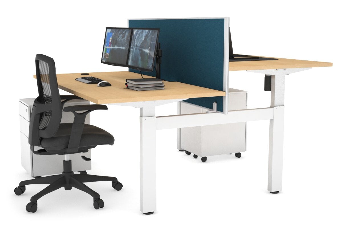 Adjustable Height 2-Person H Bench Workstation - White Frame (1200L x 800W) with Cable Management | Perfect for Office, Home Workspace & Collaborative Environments