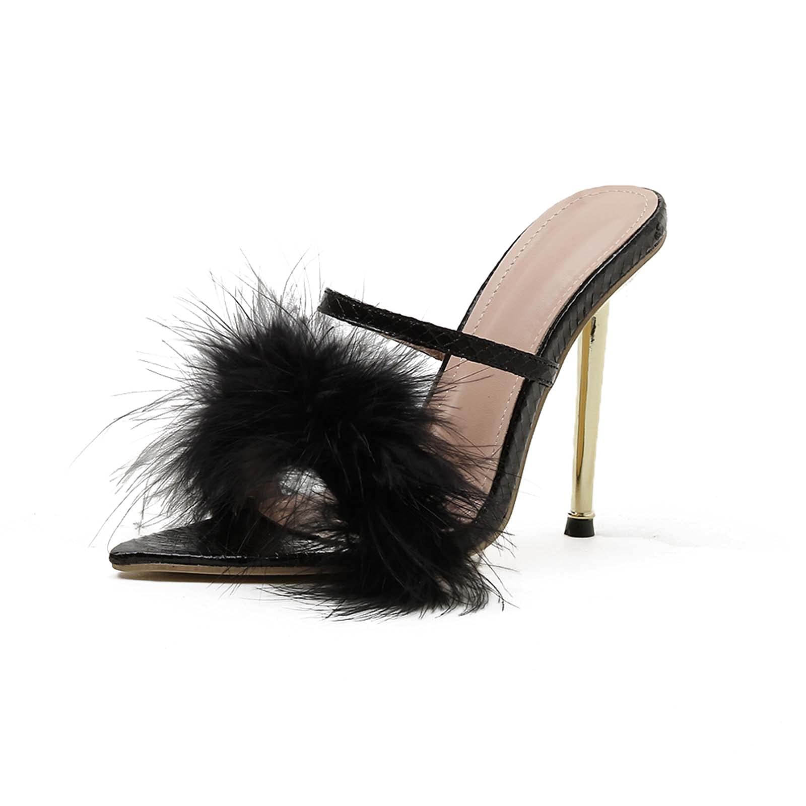JOEupin Women's Fuzzy Slippers - Fluffy Mules with High Heels - Soft Indoor/Outdoor House Sandals for Women - Perfect for Home, Lounge, Spa & Gift Giving