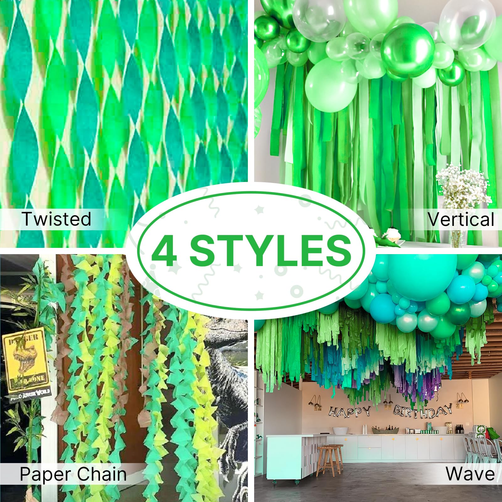 PartyWoo Crepe Paper Streamers - 10 Rolls (820ft) Light Green Party Decorations for Birthday, Wedding & Baby Shower - 1.8