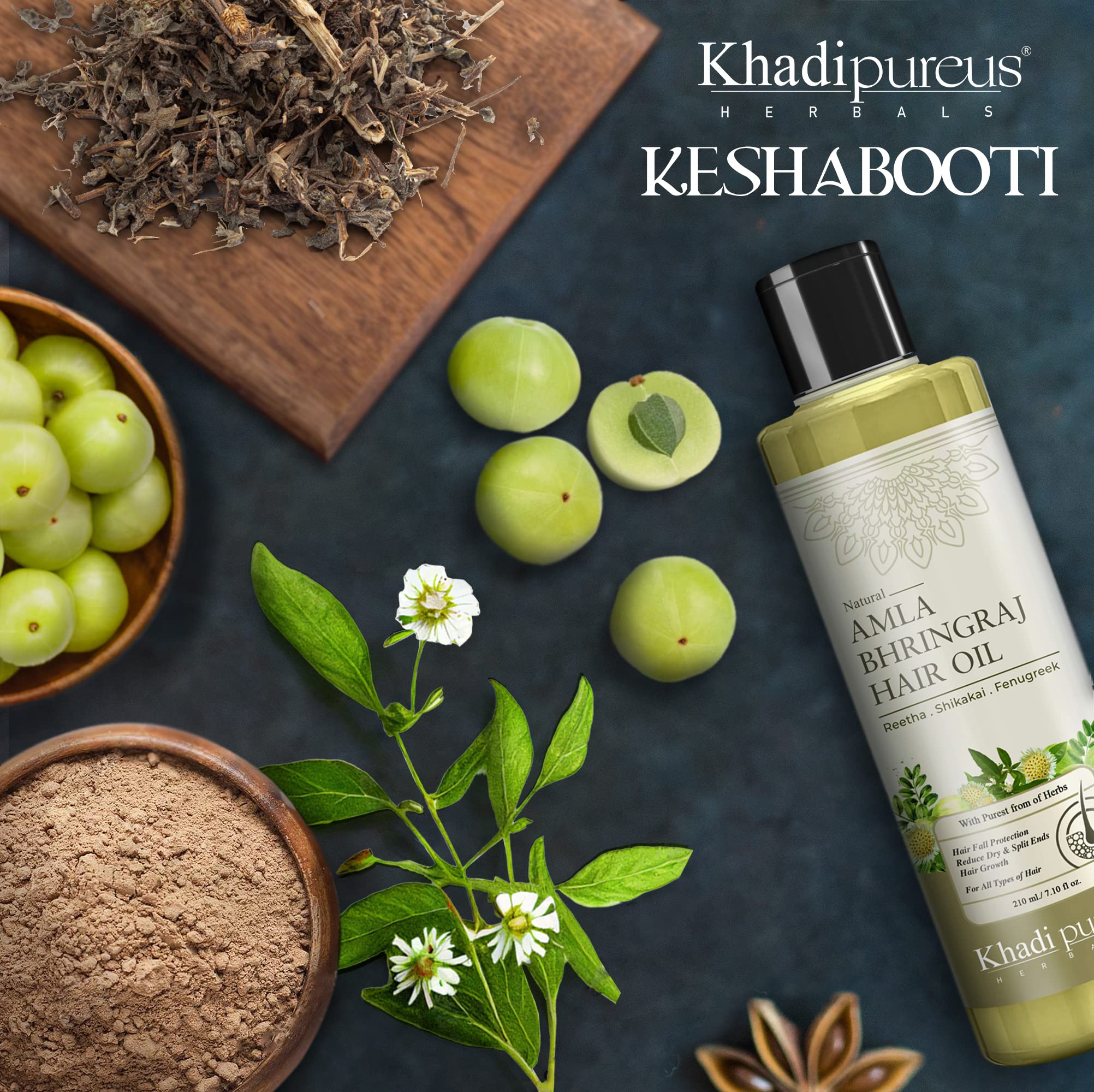 Khadi Pure Herbal Keshabooti Amla Bhringraj Hair Oil - Controls Hair Fall, Promotes Growth & Strengthens Hair | Non-Sticky Natural Hair Treatment for Women & Men | Comb Applicator Included (210ml) | Perfect for Daily Hair Care & Scalp Massage