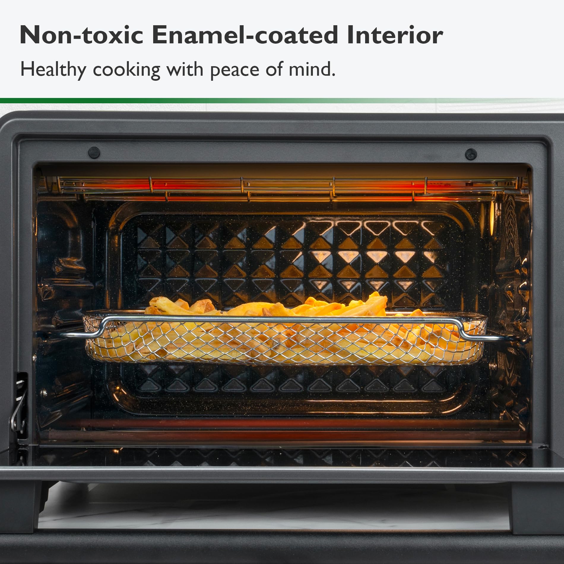 Infrared Air Fryer Toaster Oven Combo - 10-in-1 Countertop Convection Oven with Non-Toxic Enamel Coating, Extra Large Capacity for 6-Slice Toast, Includes Easy-Clean Enamel Baking Pan - Perfect for Healthy Cooking, Baking, and Family Meals