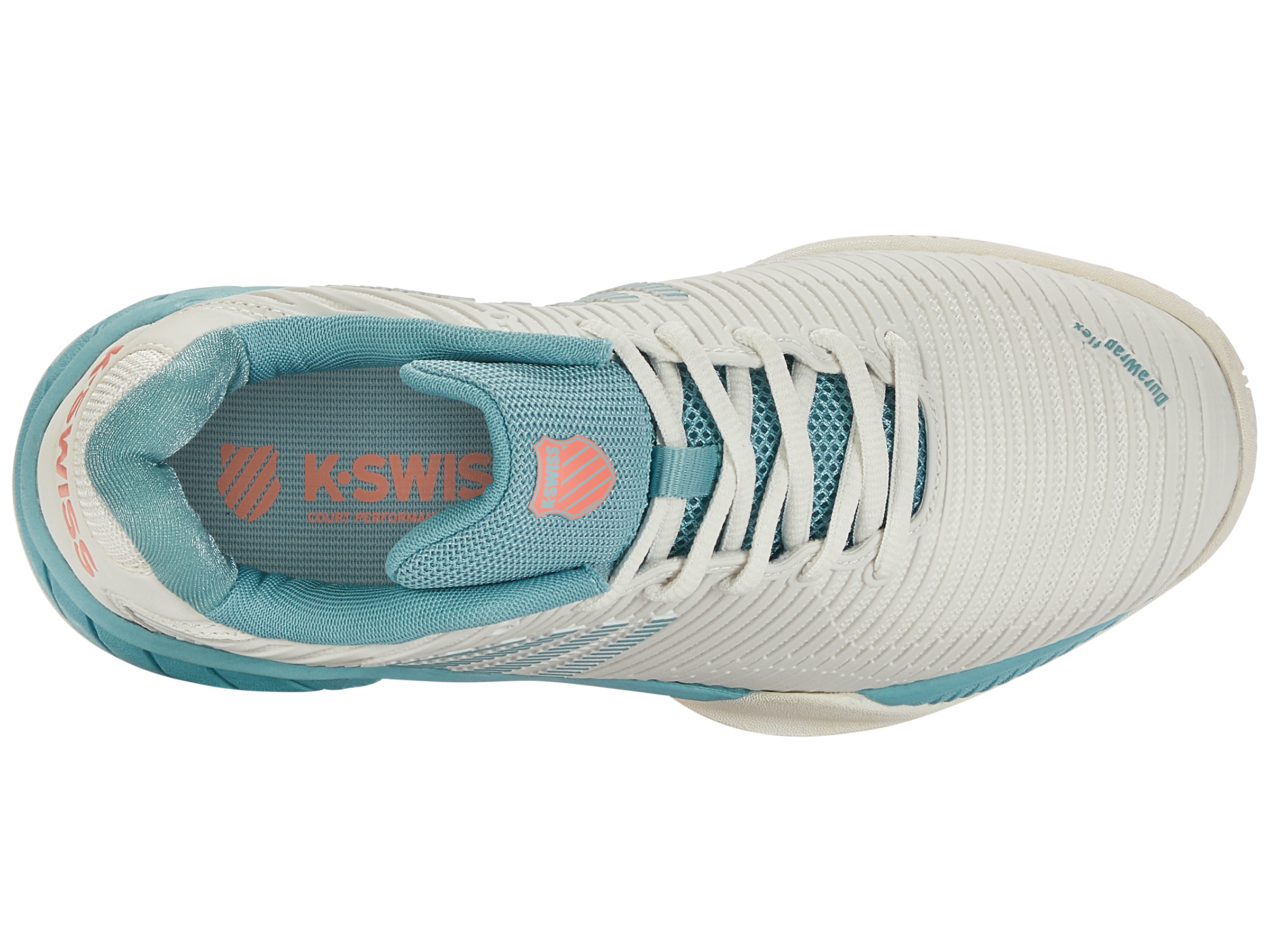 Hypercourt Express 2 Tennis Shoes - Blanc de Blanc/Nile Blue/Desert Flower Colorway | Lightweight & Durable Court Shoes for Women | Perfect for Tennis, Pickleball & Casual Wear
