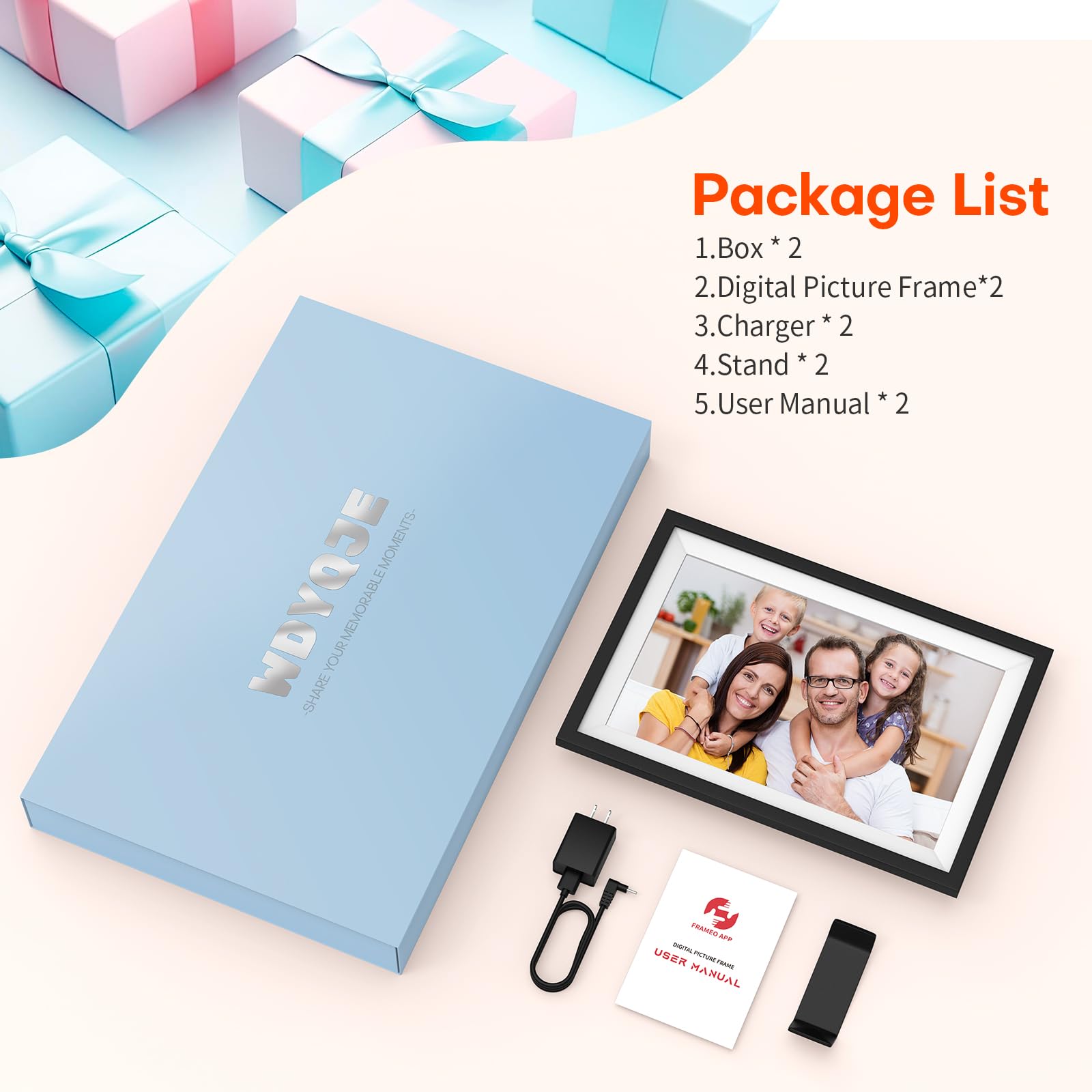 2 Pack Digital Picture Frame 10.1 Inch - Frameo HD IPS Touch Screen Photo Frame with 1280x800 Resolution, 64GB Storage, Auto-Rotate & Wall Mount - Instant Photo Sharing via Frameo App - Perfect Gift for Mom, Dad, Grandparents - Ideal for Home, Office & Family Memories