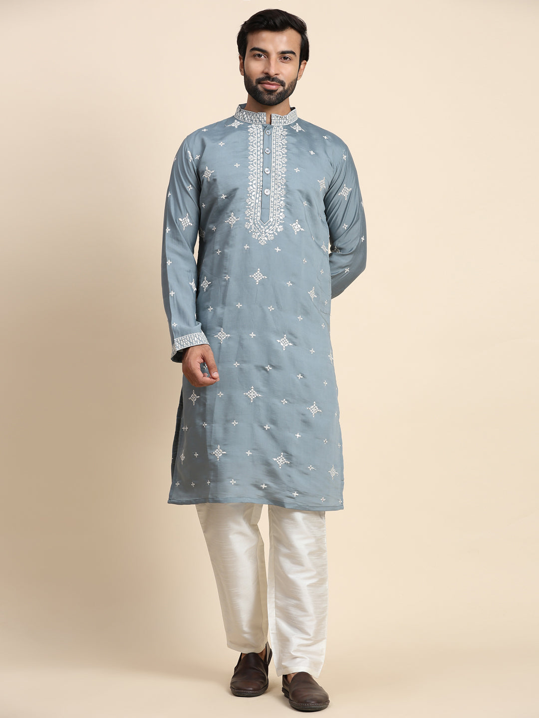 Elegant Blue Embroidered Kurta Pajama Set for Men - Traditional Indian Festive Wear for Weddings & Celebrations