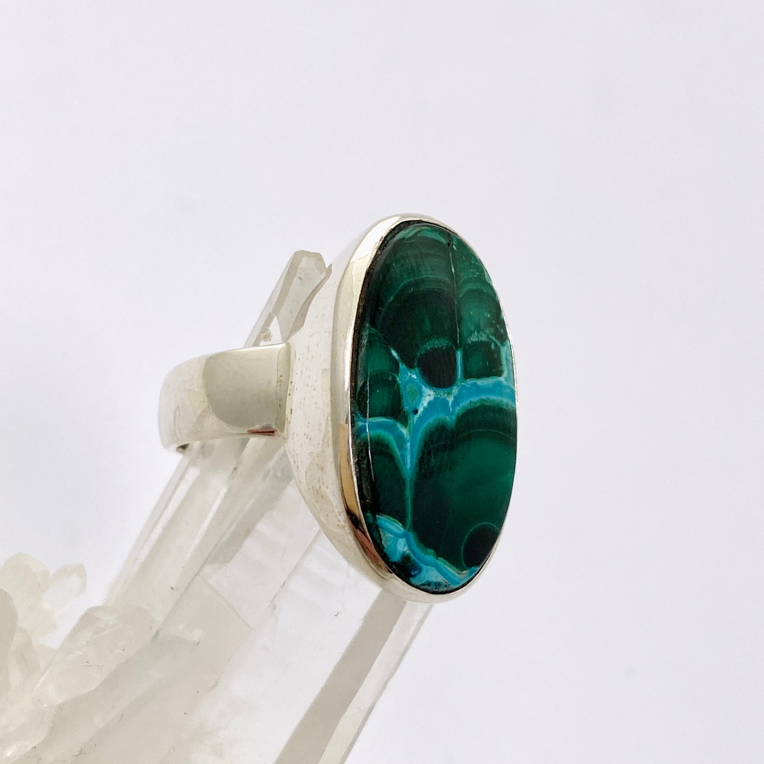 Natural Malachite and Chrysocolla Oval Cabochon Ring - Size 10.5 - Handmade Gemstone Jewelry PRGJ874 | Perfect for Boho Fashion, Spiritual Healing & Gift Giving