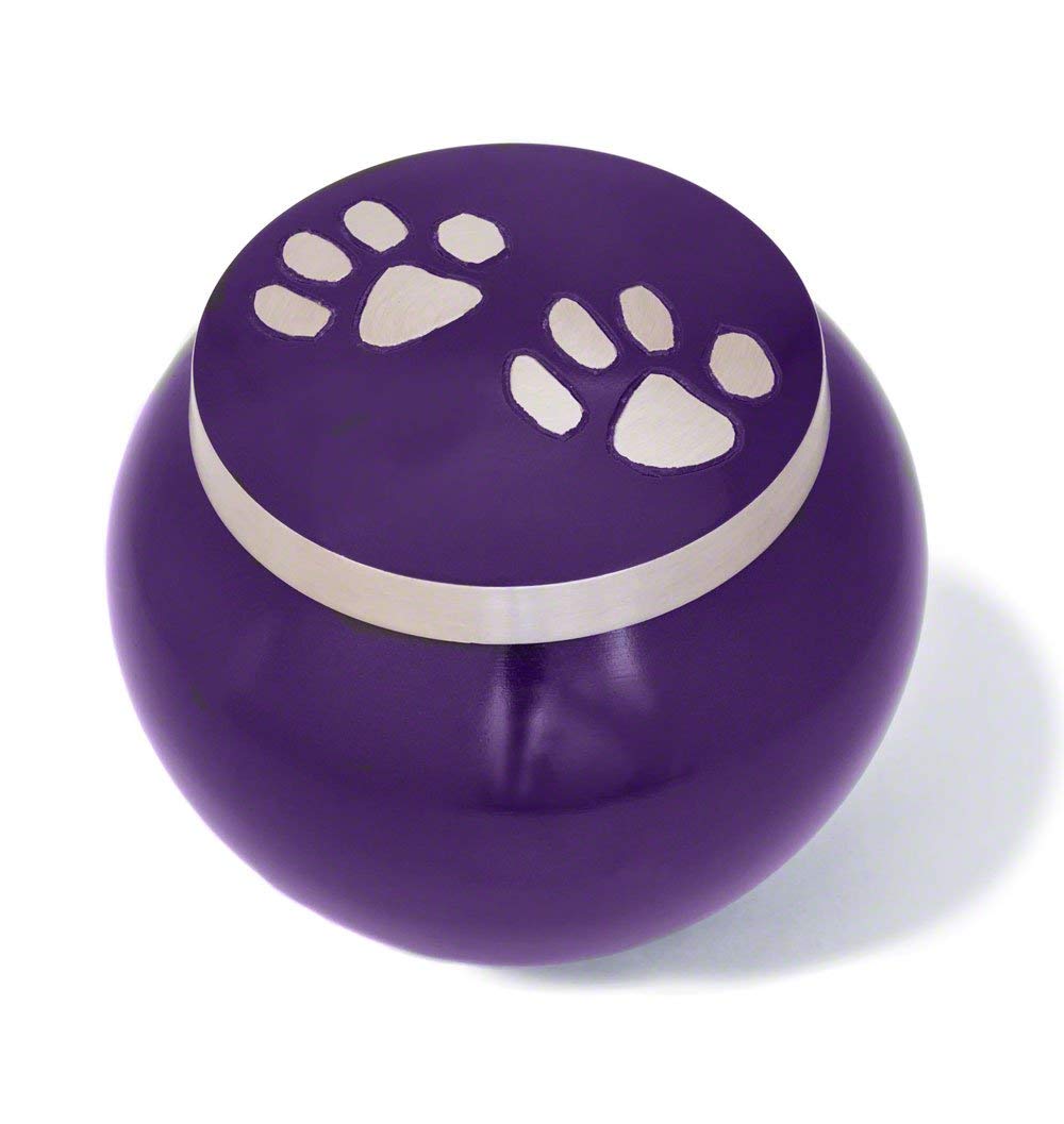 Hand Carved Deep Purple Pet Urn for Dogs and Cats - Mia Series Memorial Cremation Urn with Double Pewter Paws, Holds Ashes for Pets up to 25 lbs, Perfect for Home or Garden Memorial Display