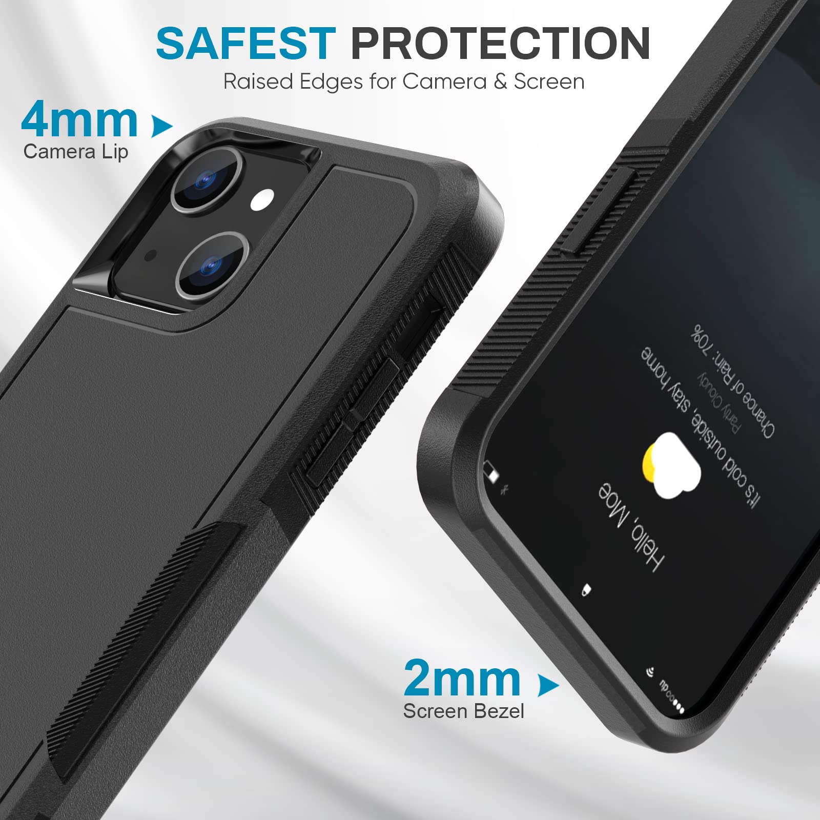 MAXCURY Rugged Protective Case for iPhone 14 & 13 - Anti-Scratch, Anti-Fingerprint, Shockproof Cover with Full-Body Protection (Black) - Perfect for Outdoor Adventures, Work & Daily Use