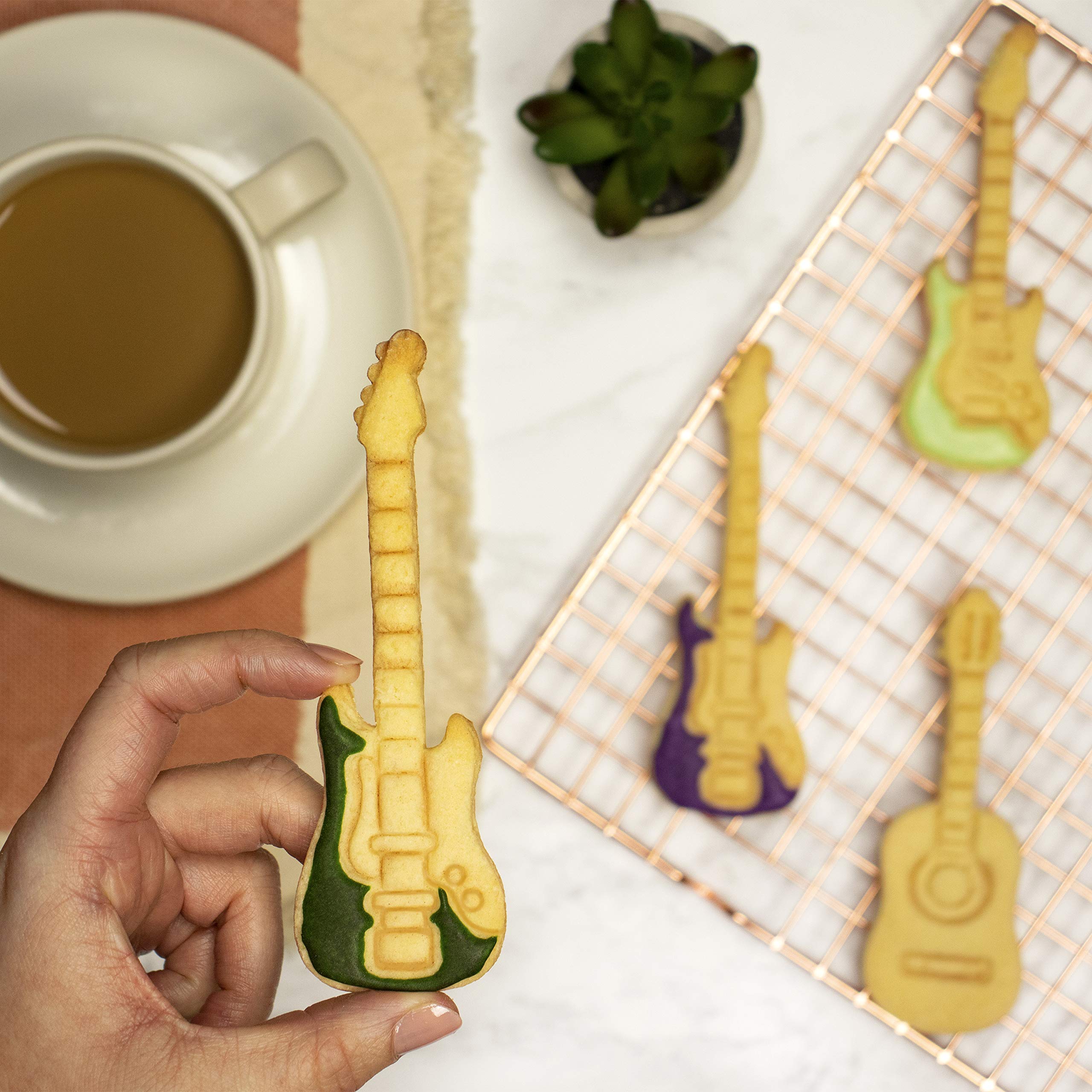 3-Piece Guitar Cookie Cutter Set - Acoustic, Electric & Bass Guitar Shapes - Perfect for Baking, Music-Themed Parties & DIY Cookie Decorations