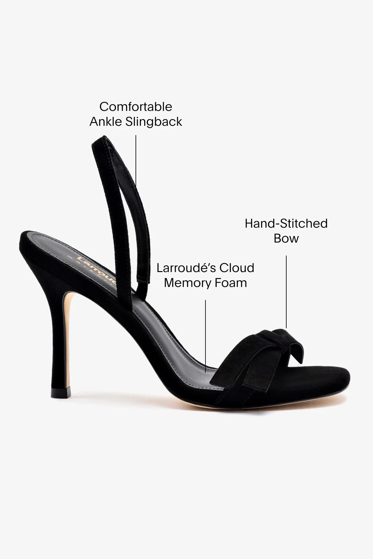 Larroudé x Markarian Black Suede Sandals for Women | Elegant & Comfortable Summer Shoes | Perfect for Weddings, Parties & Casual Outings
