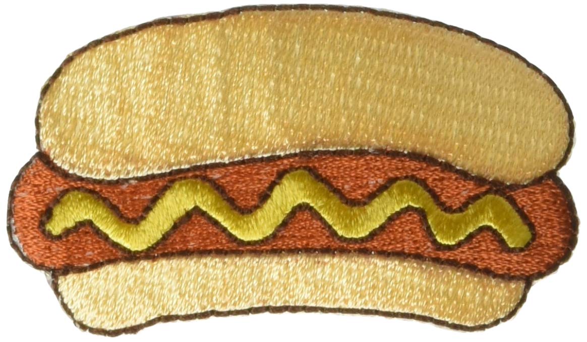 Hot Dog in Bun with Mustard Embroidered Iron-On Patch for DIY Clothing, Jackets & Backpacks - Fun Food-Themed Sewing Applique for Costumes & Crafts