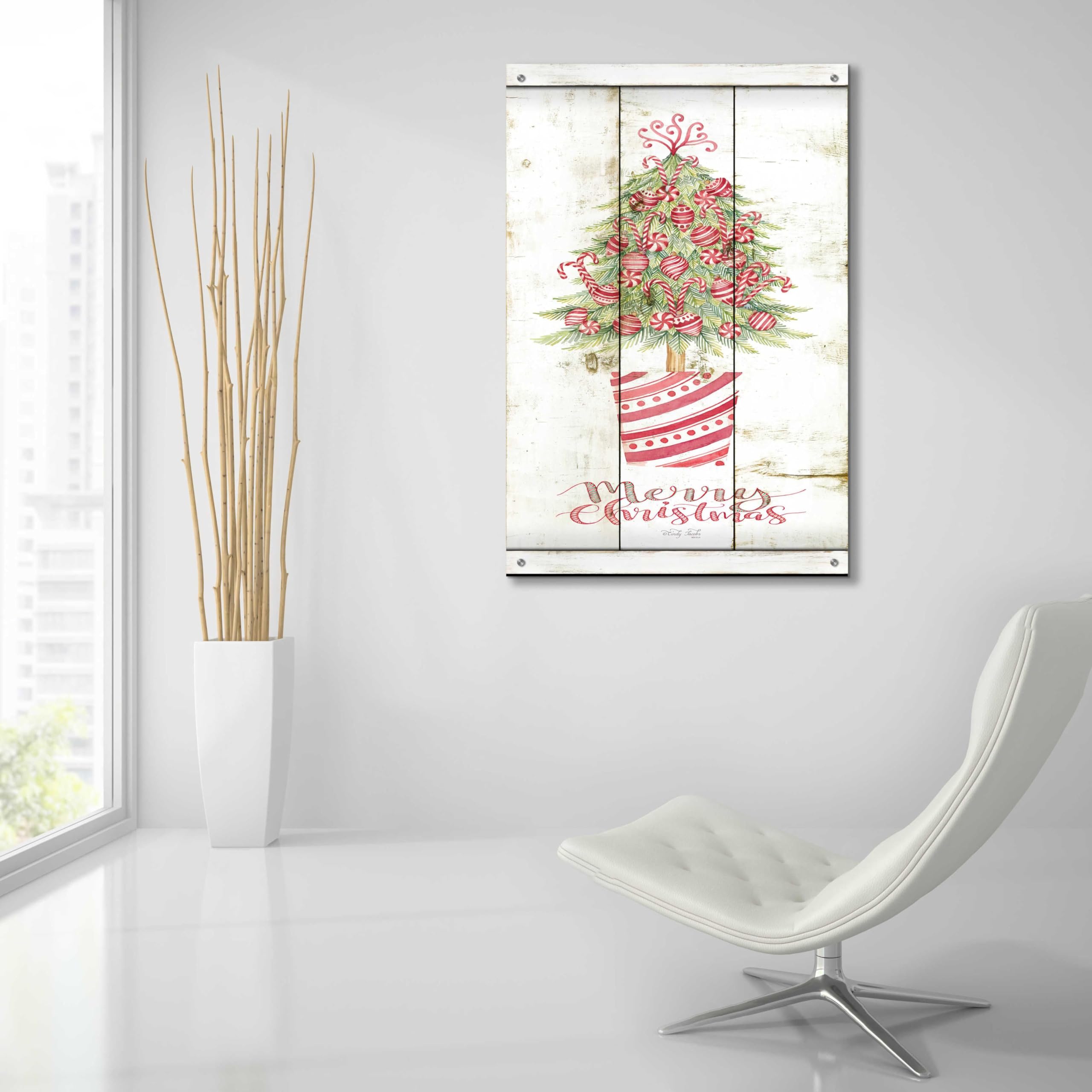 Candy Cane Christmas Tree Acrylic Glass Wall Art - 24x36 Inches Holiday Decor by Cindy Jacobs - Perfect for Living Room, Bedroom & Office Christmas Decoration