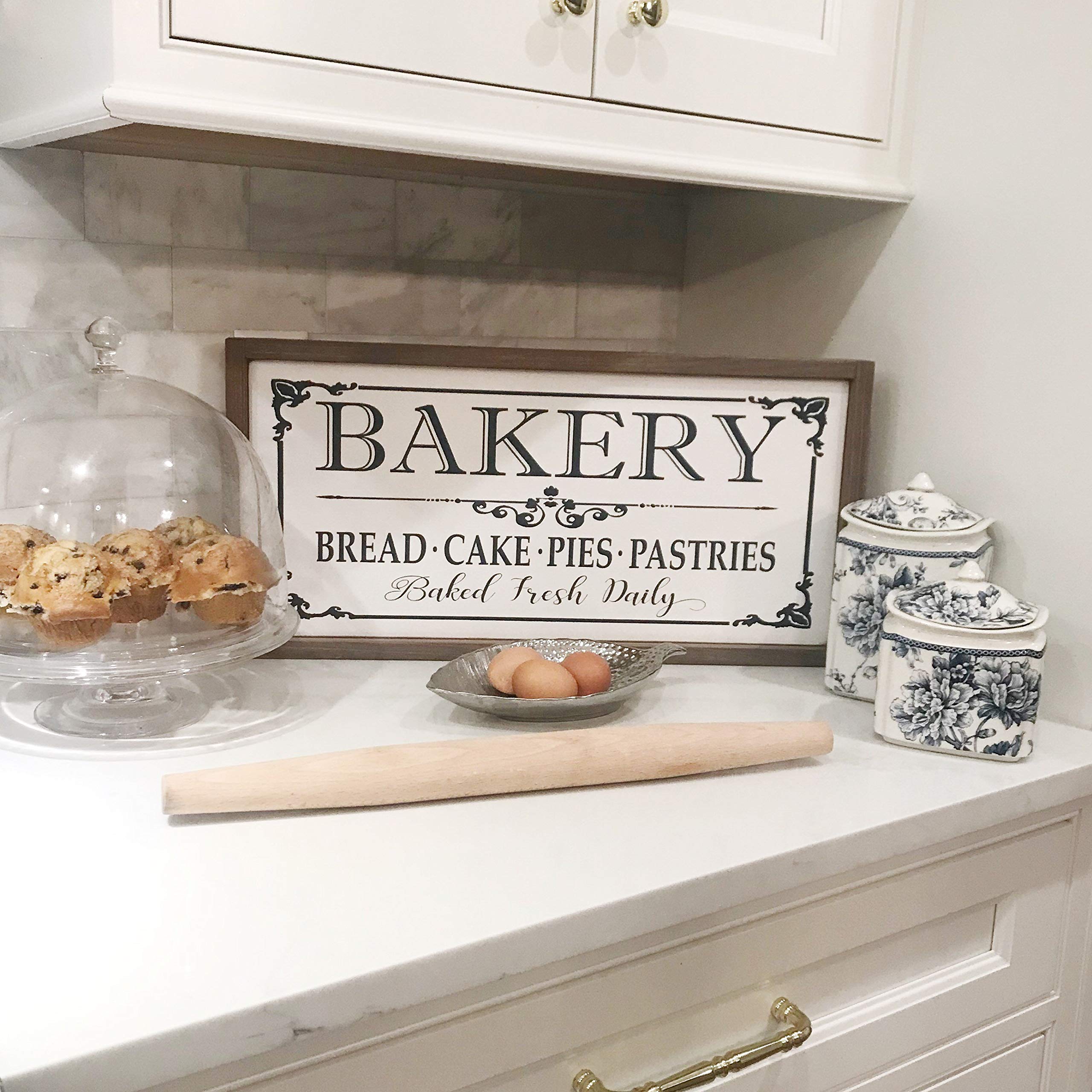 Vintage French Country Bakery Welcome Sign - Rustic Metal Tin Wall Decor 4x16 Inch | Perfect for Kitchen, Cafe & Farmhouse Style Home