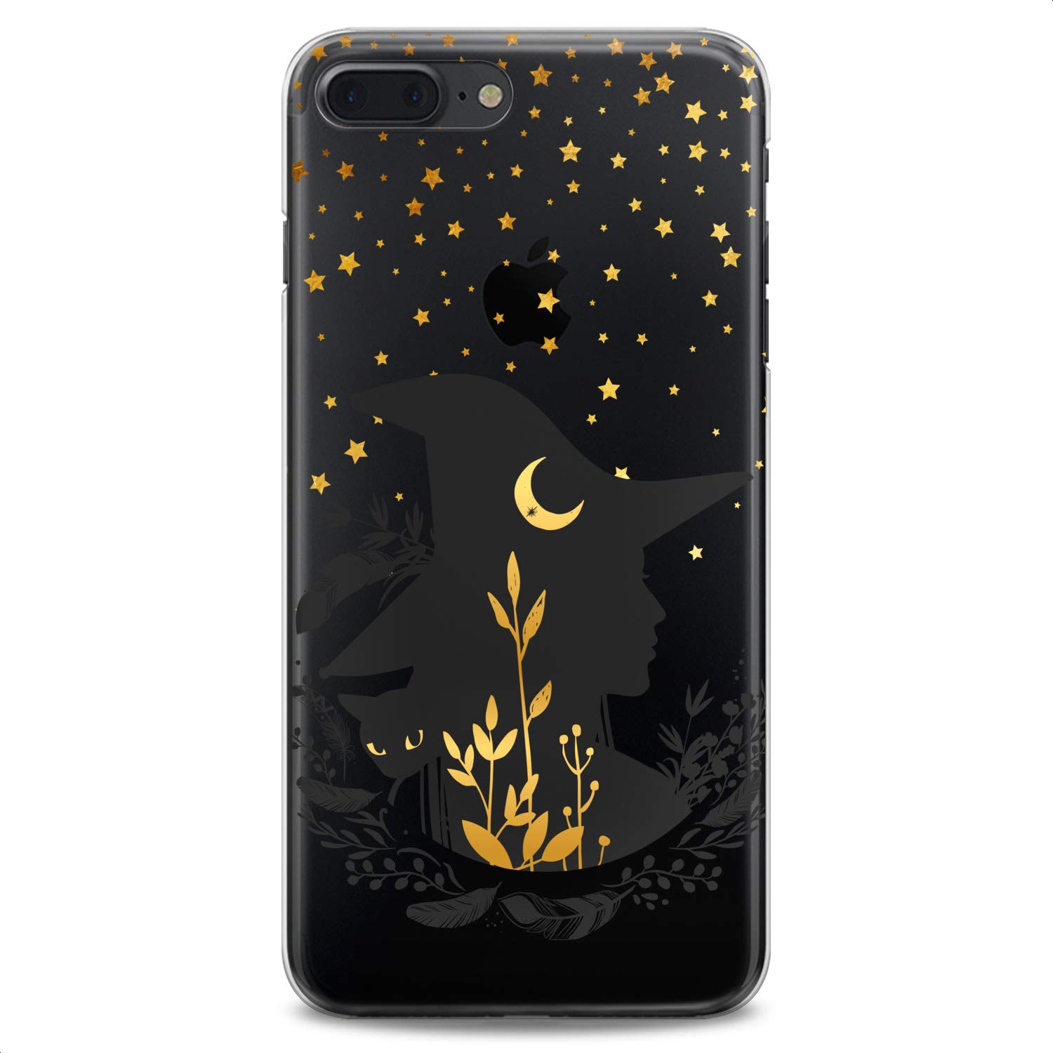 Bohemian Witch Clear Night TPU Phone Case for iPhone 16/15/14/13/12/11 Pro Max/Plus/Mini/XS/XR/X/8+/7/6/5/SE - Magical Cute Slim Golden Stars & Black Cat Design Flexible Silicone Cover | Perfect for Women's Fashion, Daily Protection & Gift Giving
