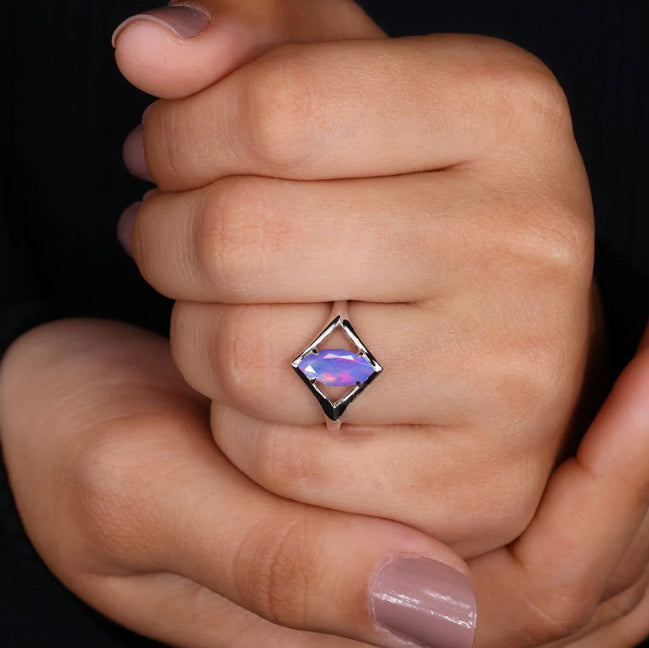 Exquisite Marquise Lavender Fire Ethiopian Opal Ring for Women - Elegant Dainty Jewelry Gift for Wedding, Anniversary & Special Occasions