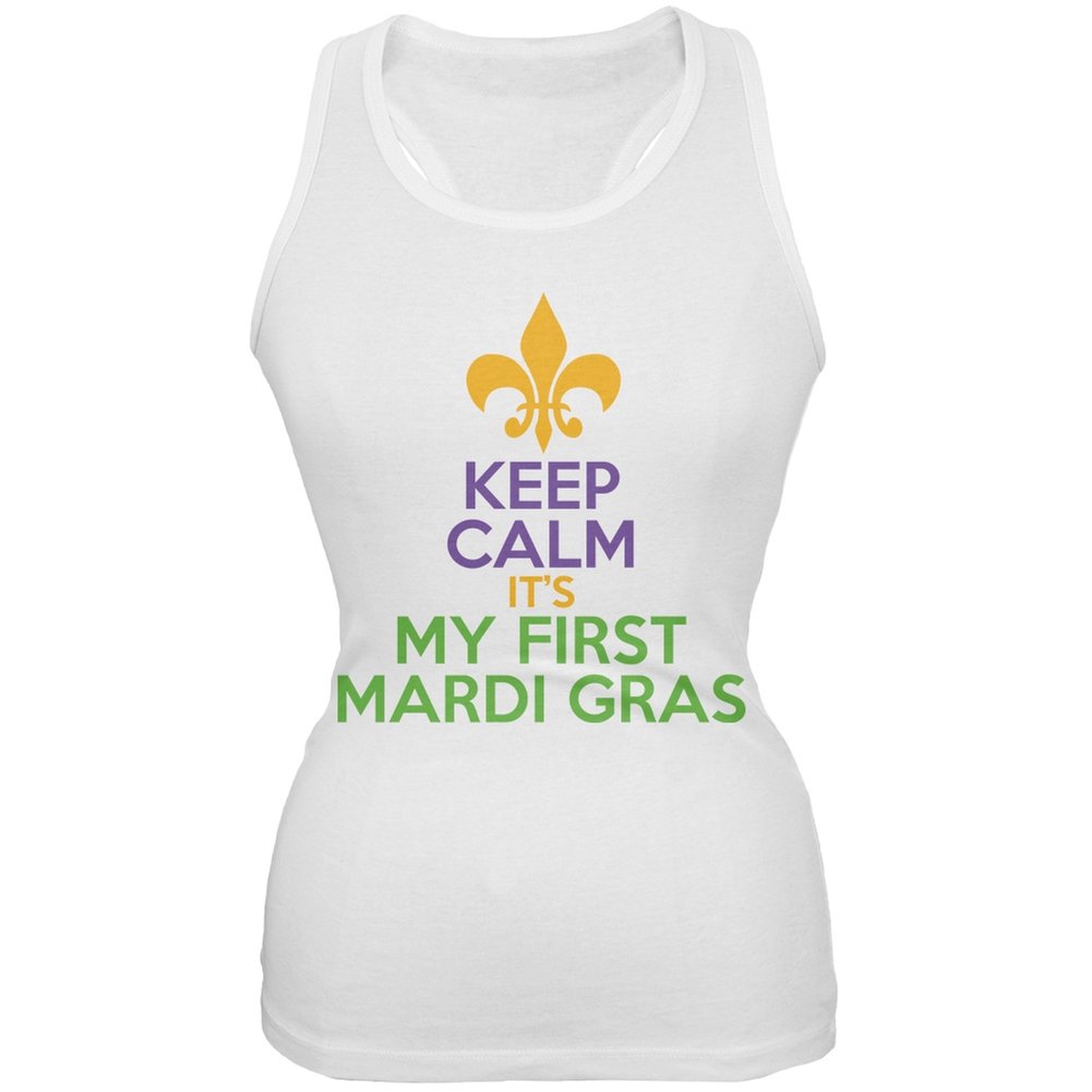 Old Glory My First Mardi Gras White Juniors Soft Tank Top - Comfortable & Stylish Women's Casual Wear for Festivals, Parties & Summer Outfits
