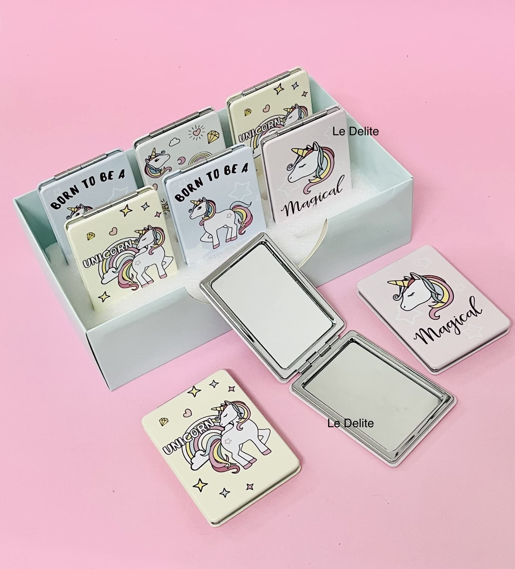 Portable Unicorn Folding Mirror (2 Pack) - Cute Cartoon Printed Compact Cosmetic Mirror with Nail Clipper - Perfect Gift for Girls & Teens - Great for Travel, Makeup, and School Essentials