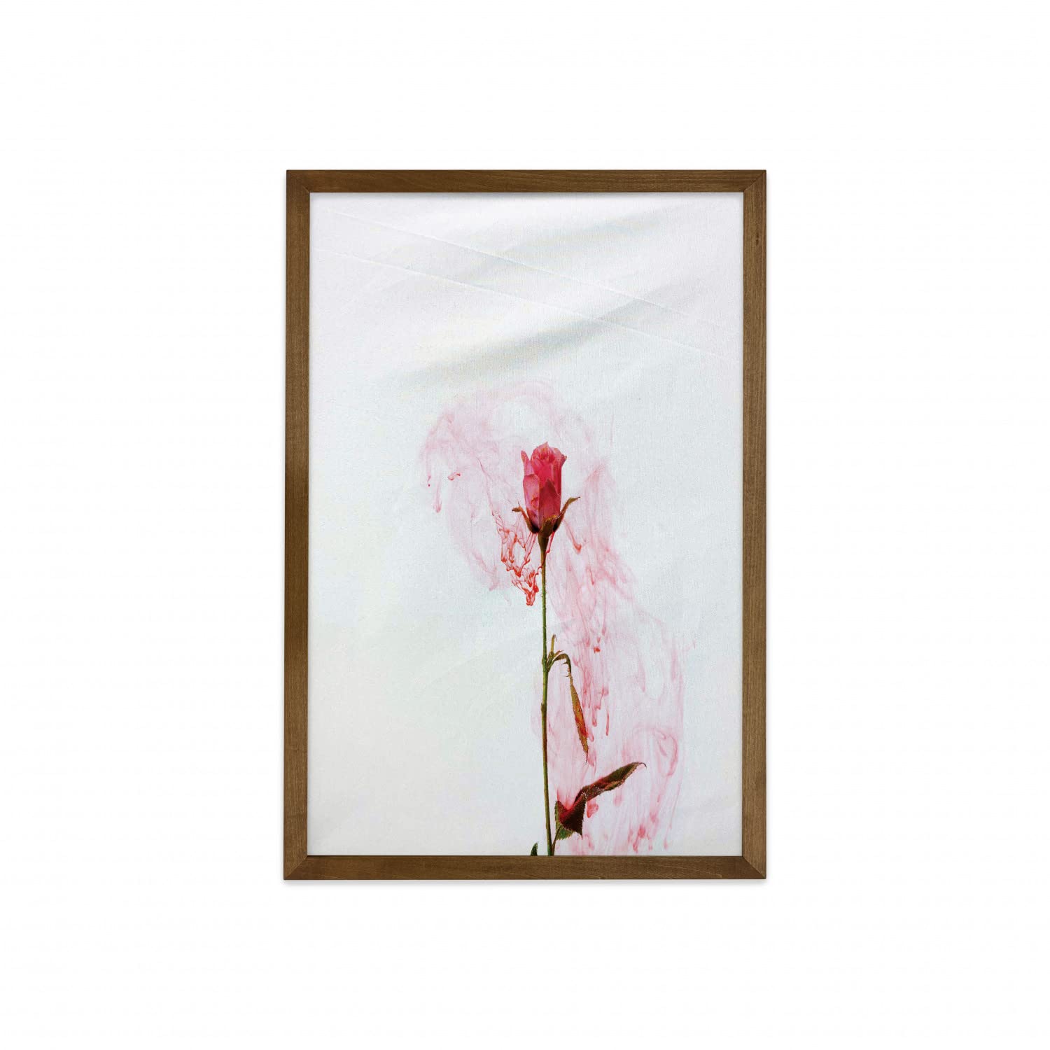 Ambesonne Floral Framed Wall Art - Delicate Rose Love Romantic Smoky Fabric Decor with Teak Wood Frame, 23