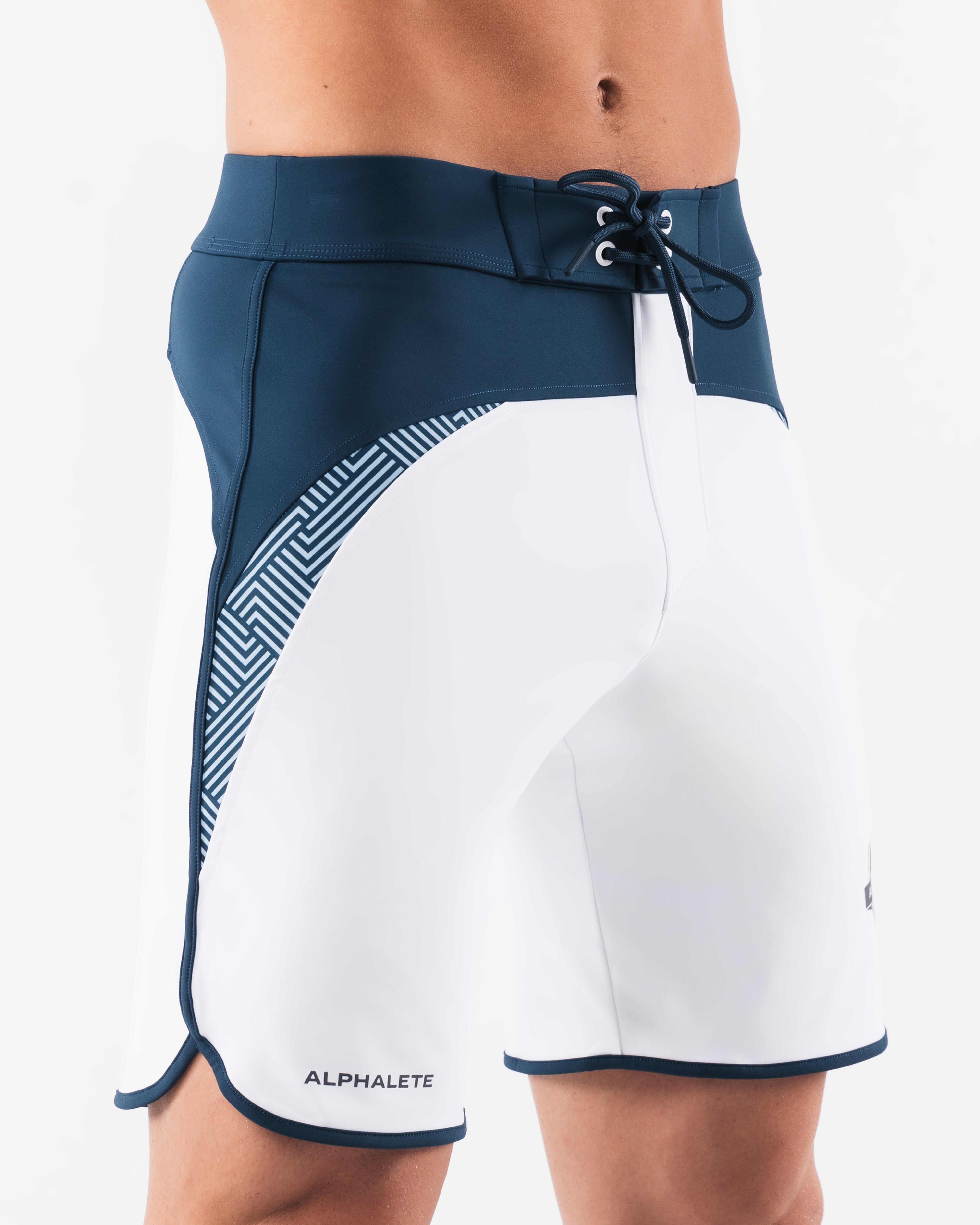 Premium Men's Swim Trunks - Quick Dry Board Shorts with Pockets, White & Navy Blue | Perfect for Beach, Pool, and Water Sports