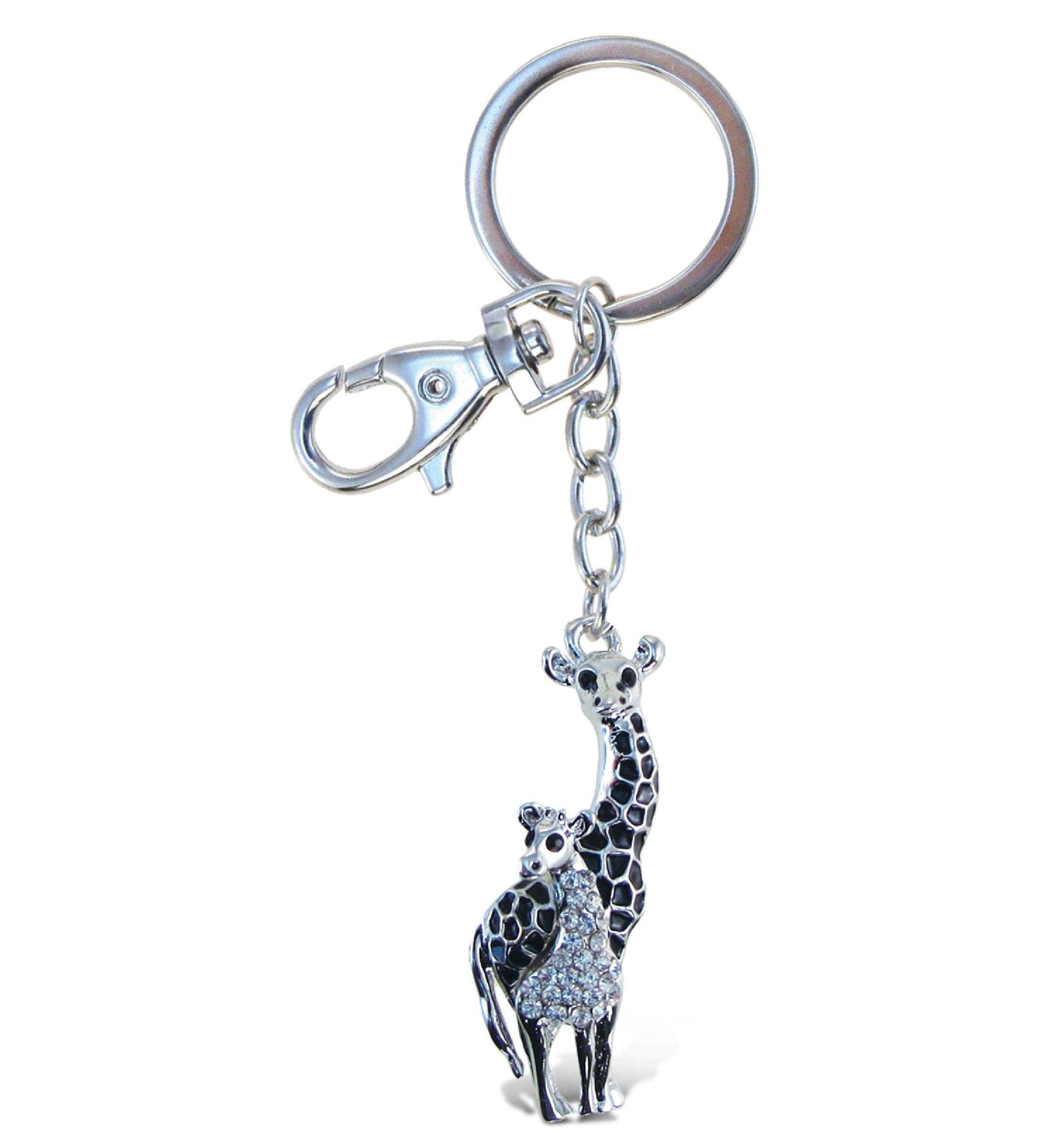 Aqua79 Silver 3D Sparkling Rhinestone Giraffe Keychain - Fashionable Metal Alloy Key Ring with Crystal Jewelry Clasp | Durable & Stylish Accessory for Women's Purse, Backpack, Gift Giving
