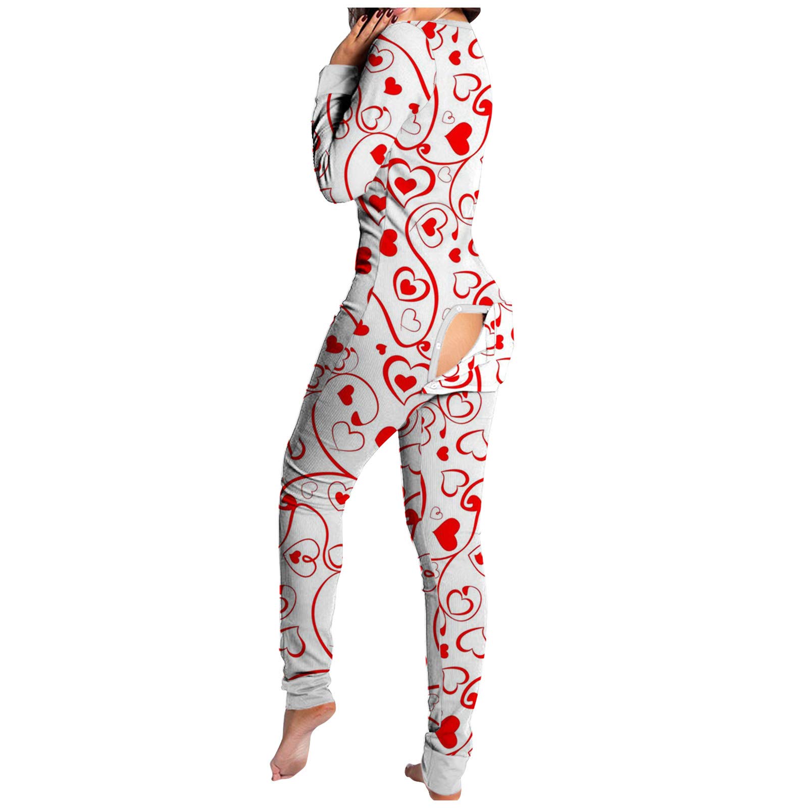 Posijego Women's Long Sleeve Button Down Bodysuit - Slimming Shapewear Pajama Jumpsuit with Graphic Print | Perfect for Sleepwear, Loungewear & Casual Outfits