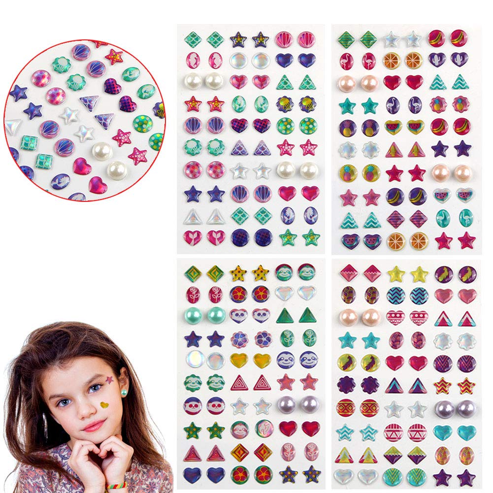AUGSUN 240-Piece 3D Gem Sticker Earrings for Girls - Self-Adhesive Glitter Crystal Stickers for DIY Crafts, Jewelry Making & Nail Art Decorations