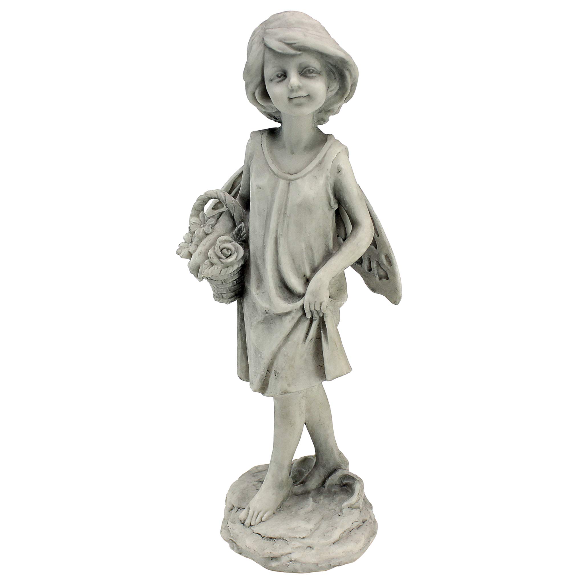 Design Toscano Rose Garden Fairy with Basket Statue - Colorful Outdoor Garden Decor for Patio, Yard & Flower Beds