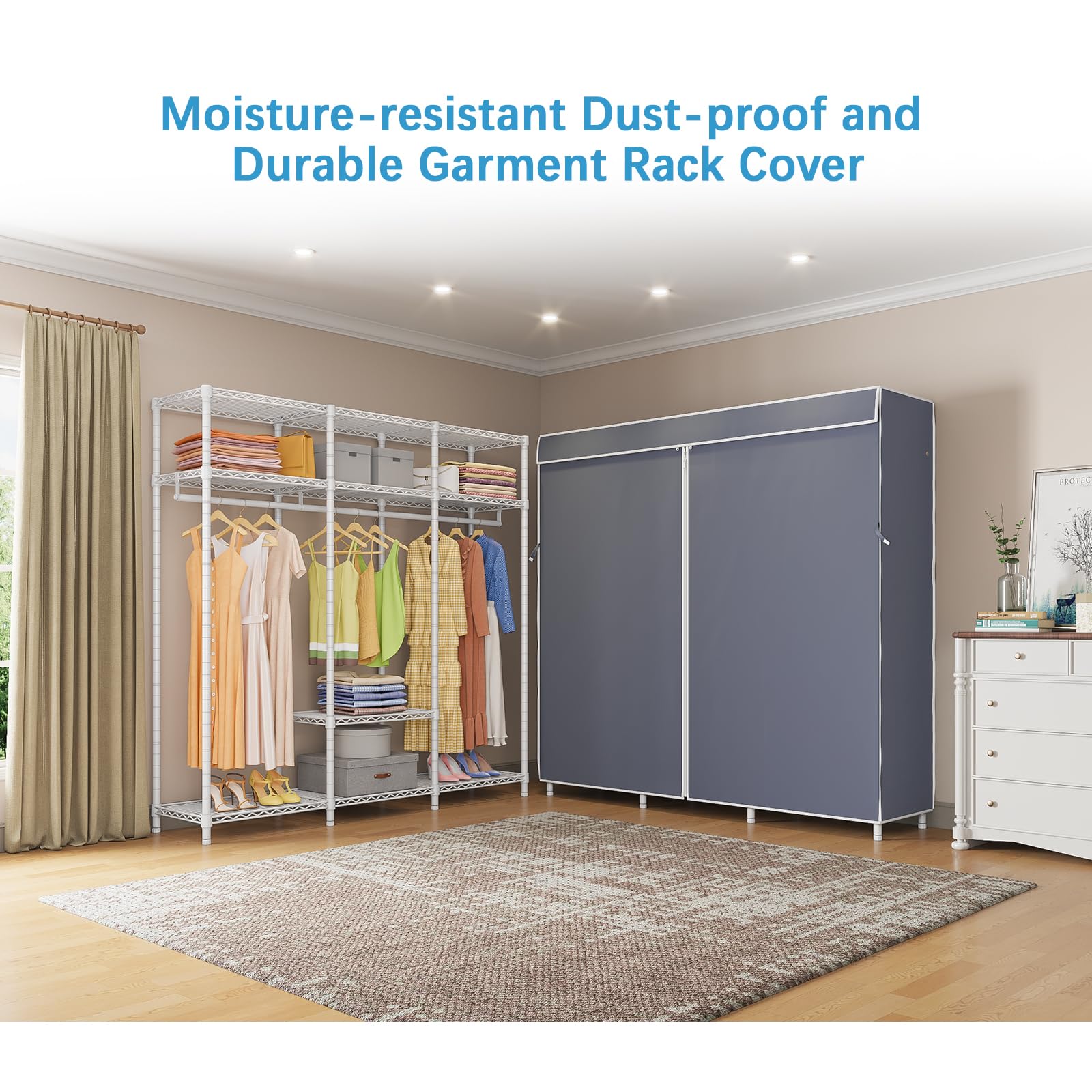 VIPEK V30C Heavy Duty Clothing Rack with Oxford Fabric Cover - Adjustable Shelves & Hanging Rods - Freestanding Wardrobe for Closet Organization - Perfect for Bedroom, Laundry Room, or Dorm Storage