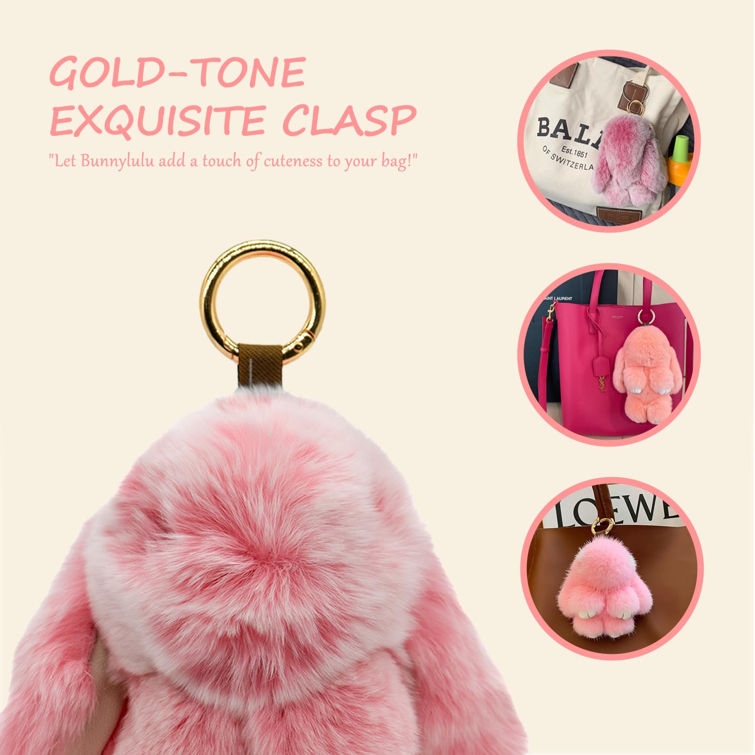 Original Bunnylulu Handmade Soft Bunny PomPom Keychain with Tin - Cute Plush Bunny Keychain for Bags, Gifts & Holidays (Perfect Christmas Present)