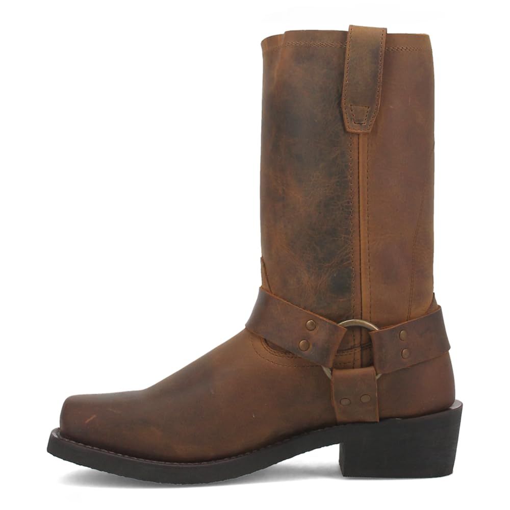 Dingo Men's Dean Harness Square Toe Pull-On Motorcycle Boots - Mid Calf Casual Work Boots for Riding & Everyday Wear - Brown Leather Boots for Bikers & Cowboy Style