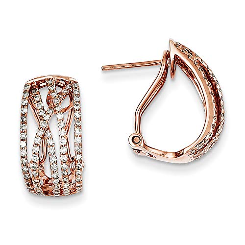 14K Rose Gold Diamond Omega Back Earrings for Women - Elegant Dangle Hoop Earrings for Parties, Weddings & Everyday Wear