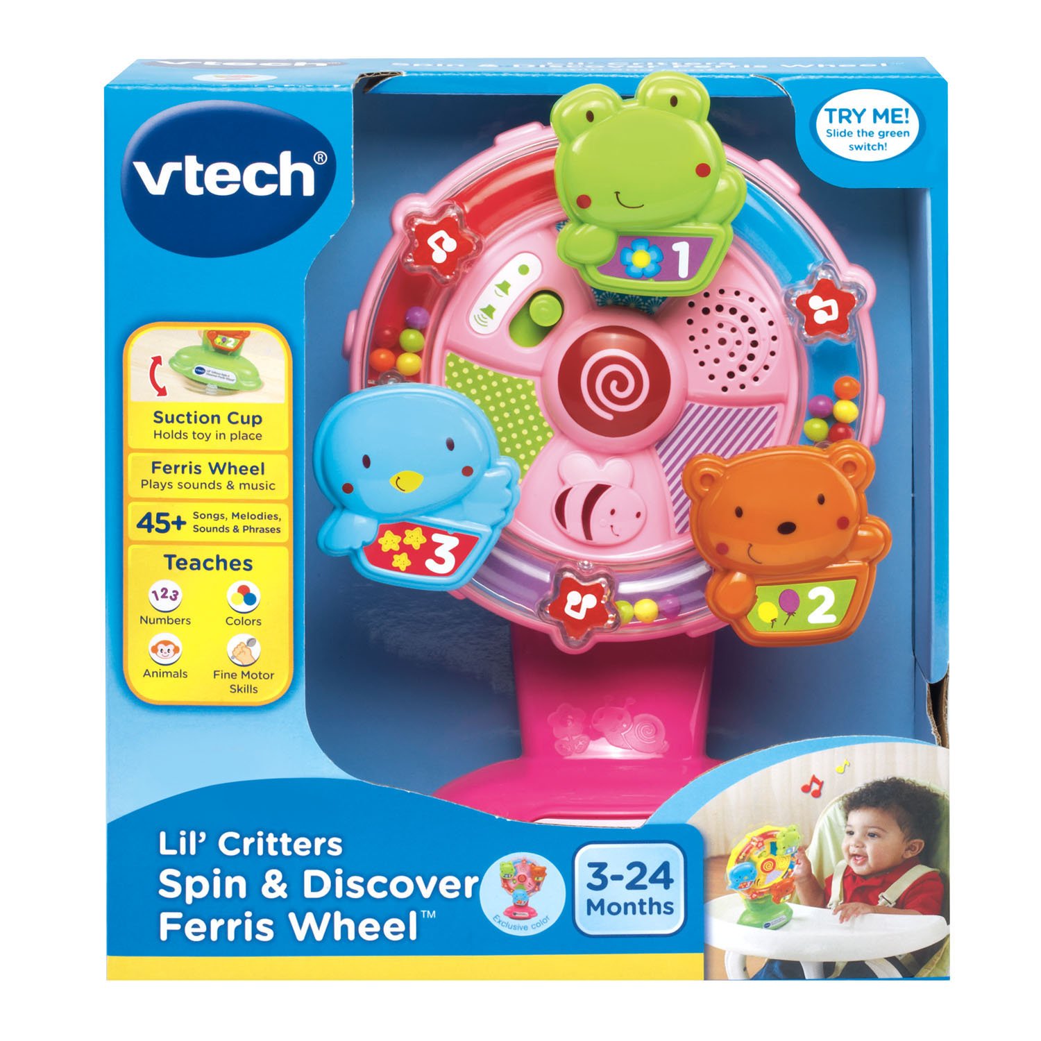 VTech Lil' Critters Spin and Discover Ferris Wheel - Interactive Learning Toy for Toddlers Ages 1-3, Pink Educational Ride-On Toy with Lights & Sounds - Perfect for Birthday Gifts & Early Childhood Development Play