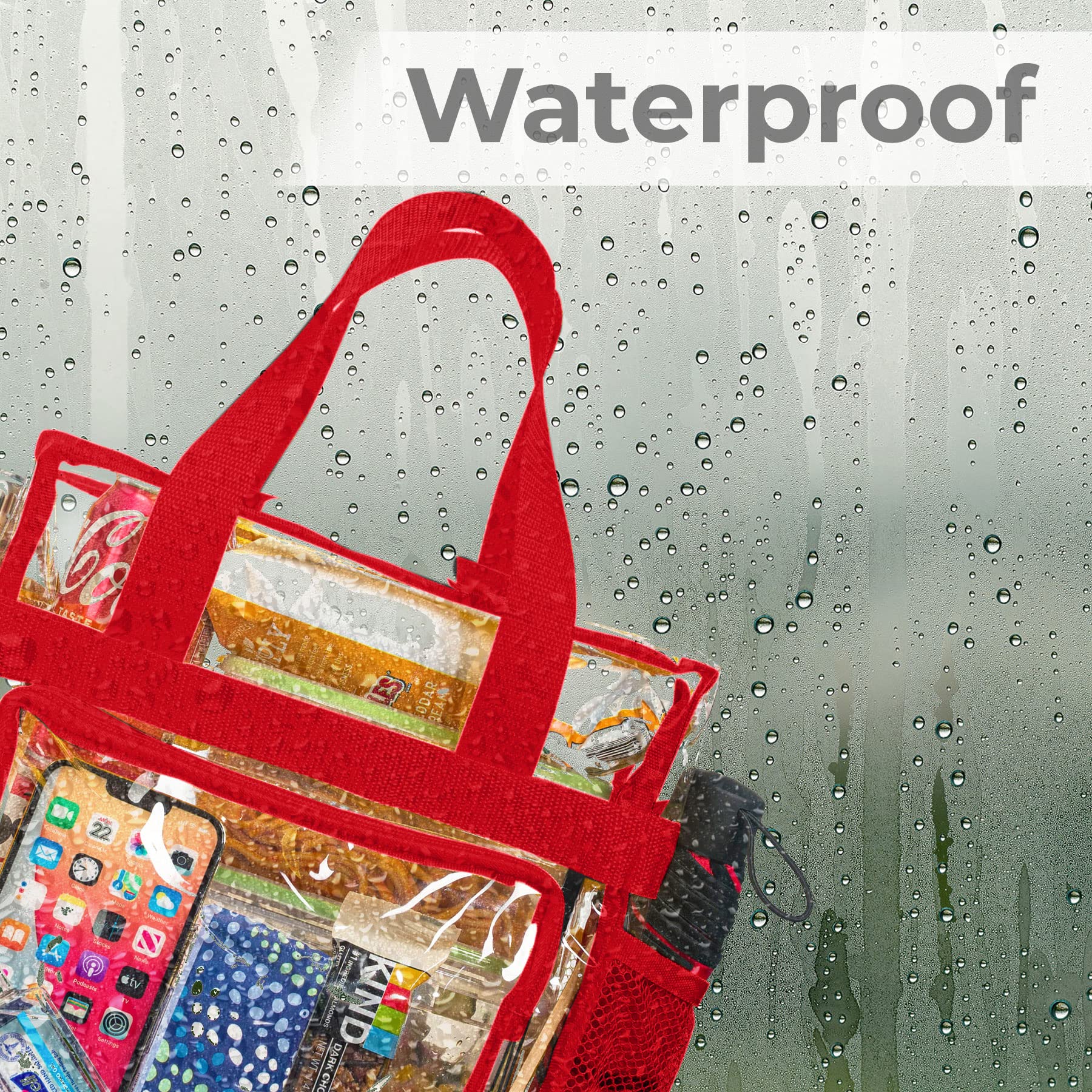 SP HOME GOODS Clear Stadium Approved Lunch Bag with Adjustable Strap - Red Insulated Tote with Front Storage & Mesh Pockets for School, Work, Picnics & Outdoor Events