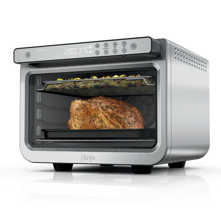 Ninja Air Fryer & Toaster Oven XL - 1800W Countertop Oven with Smart Technology, Bakes 20 Cookies, Fits 12lb Turkey, Pizza, Toast, Bake, Air Fry & Reheat - Stainless Steel DT501 - Perfect for Kitchens, Small Apartments & Holiday Cooking