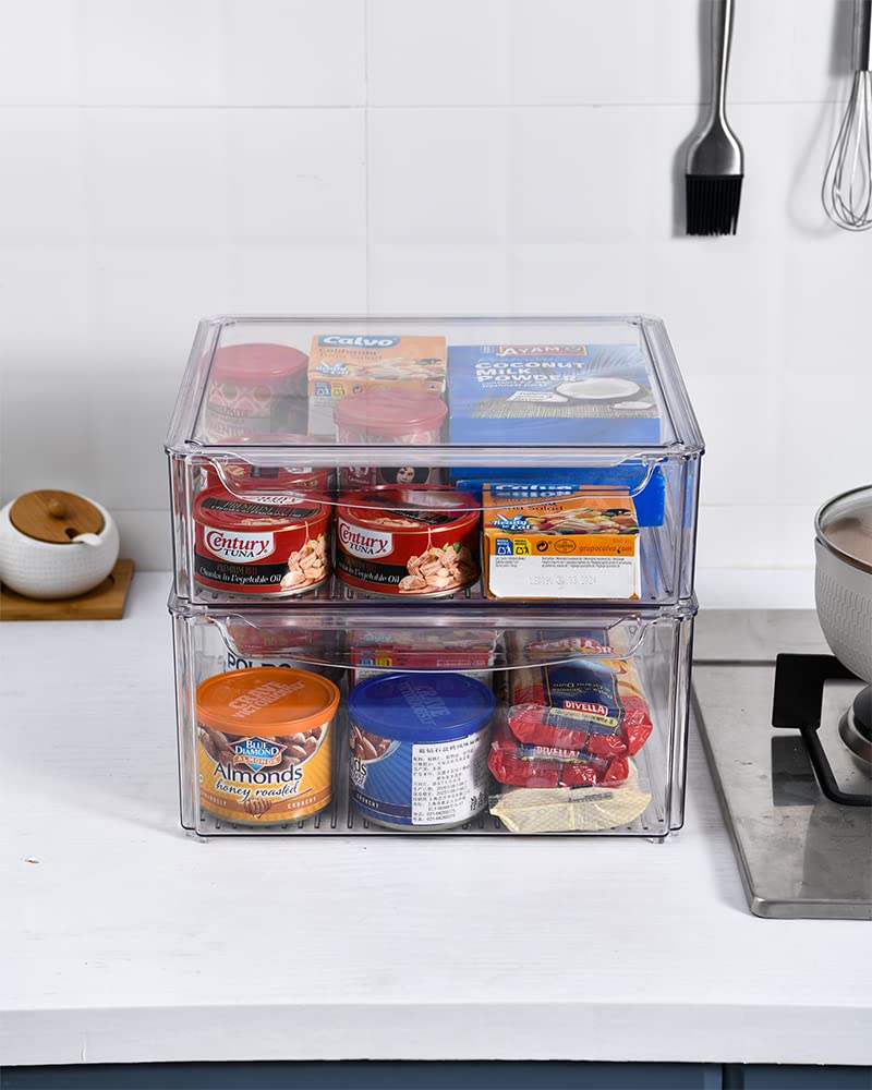 Stackable Clear Refrigerator Organizer Bins with Lids - 10-Piece Set of 3 Sizes for Fruits, Vegetables & Food Storage | Perfect for Fridge, Pantry & Countertop Organization