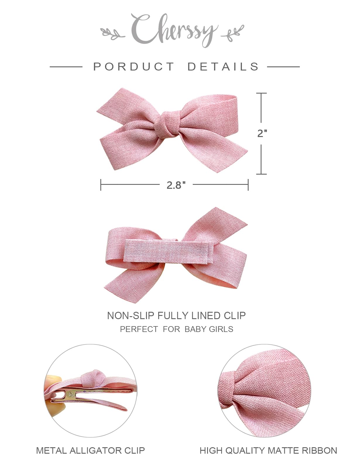 10pcs Baby Girls Hair Bows Clips - Boutique Barrettes with Fully Lined Alligator Clips for Infants & Toddlers with Fine Hair | Perfect for Parties, Photos & Daily Hair Accessories by Cherssy