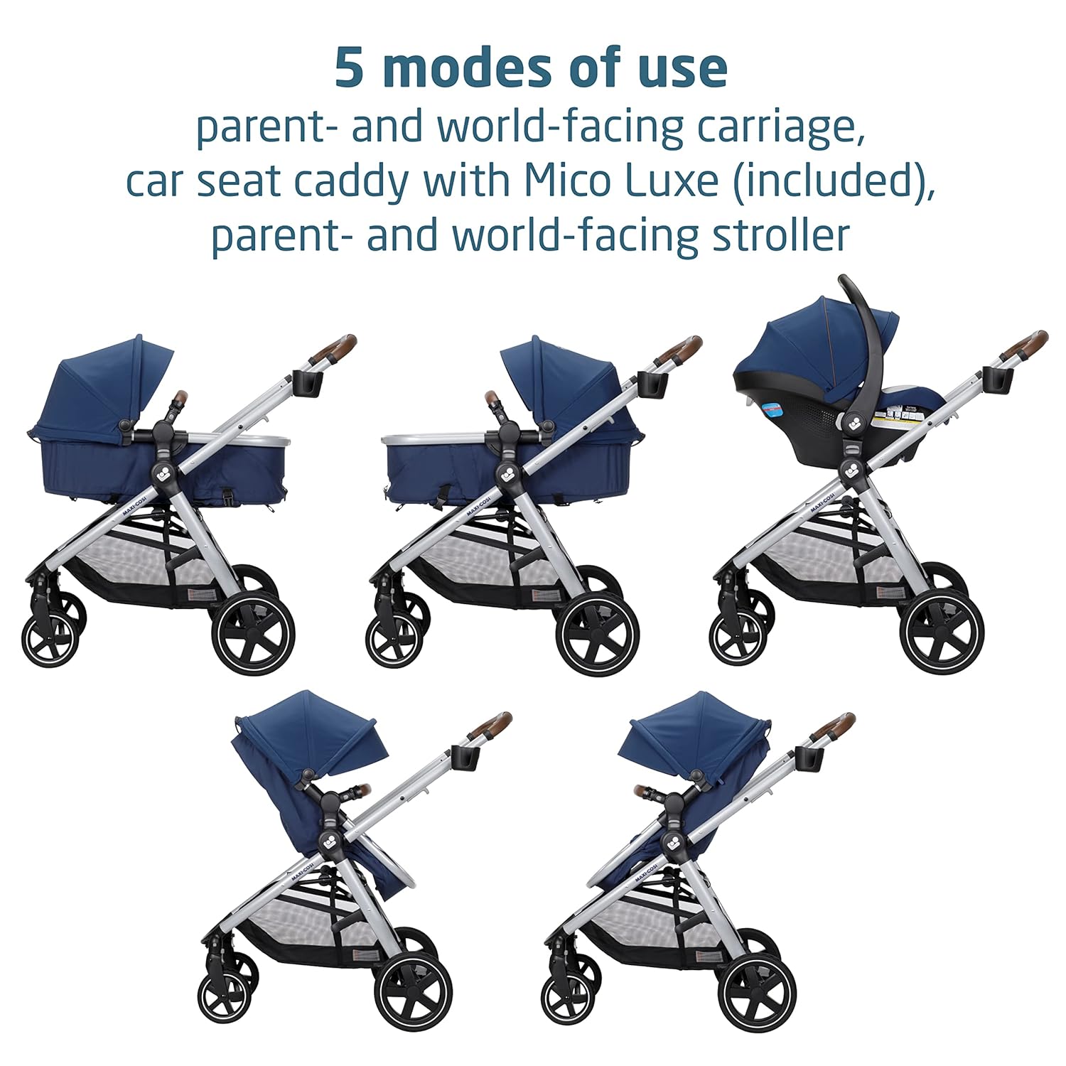 Maxi Cosi Zelia2 Luxe 5-in-1 Modular Travel System with Mico Luxe Infant Car Seat - Convertible Stroller & Baby Carrier for Newborns to Toddlers - Perfect for Travel, Shopping & Daily Outings