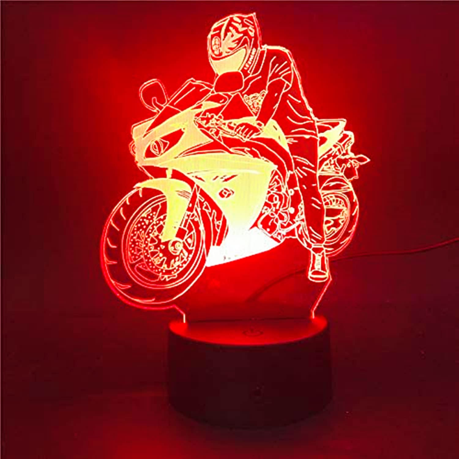 3D Optical Illusion LED Night Light - 7 Color Changing Motorcycle & Car Table Lamp for Kids Room, Birthday Gift, Christmas Decor, Home Office Desk Accessory (Perfect for Bedside, Gaming Setup & Nursery Lighting)