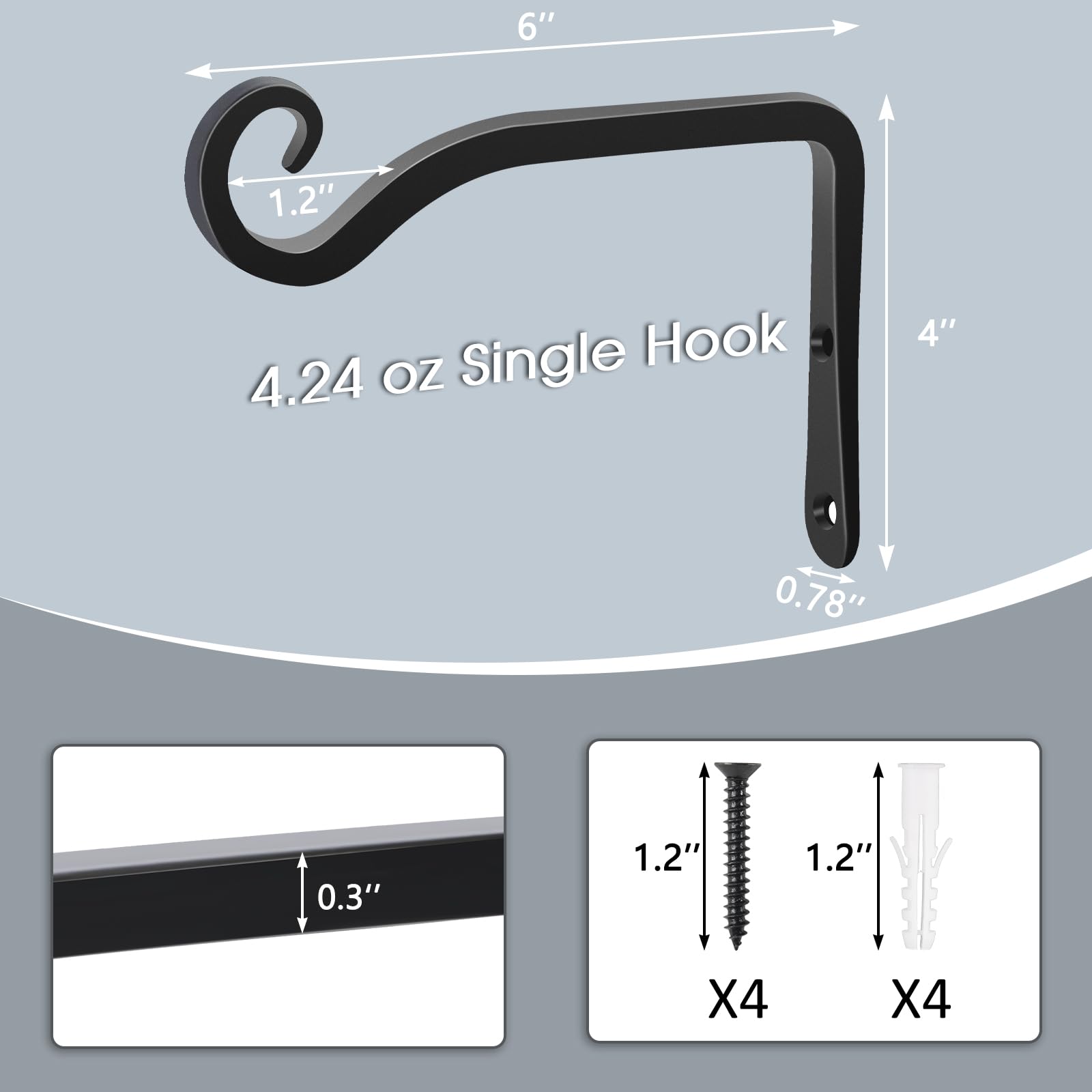 Gtongoko 2 Pack 6 Inch Metal Plant Hangers - Outdoor Wall Hooks for Hanging Flower Baskets, Bird Feeders, Wind Chimes & Solar Lanterns (Black) - Perfect for Garden, Patio, Balcony & Porch Decor
