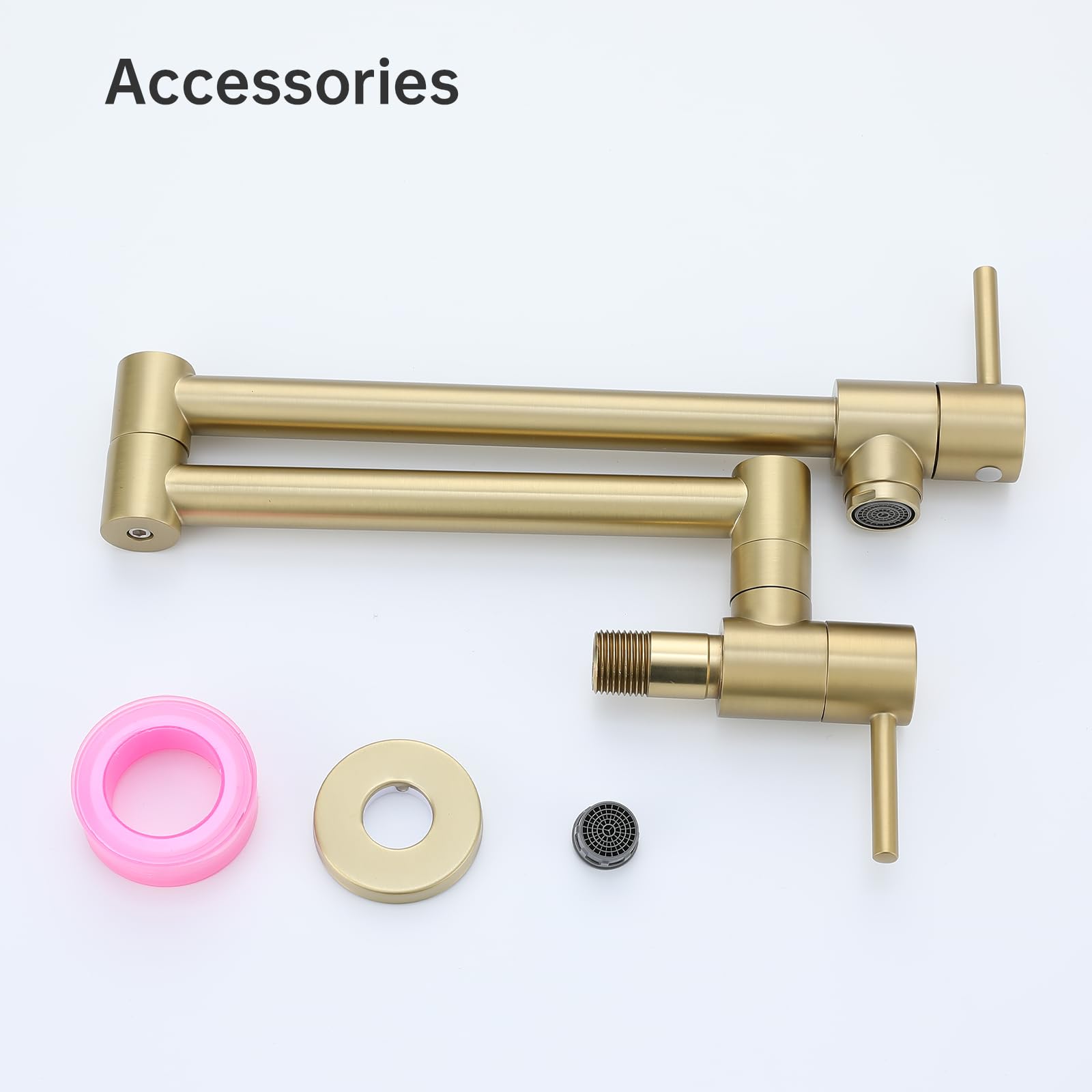 TRJIKAG Brushed Gold Kitchen Faucet with Dual Handles & Swing Arms - Commercial Brass Pot Filler for Sink and Stove - Ideal for Modern Kitchens and Cooking Stations